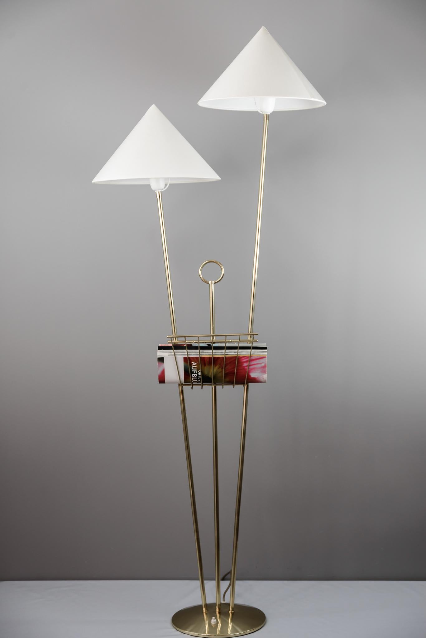 Rupert Nikoll floor lamp with newspaper holder, circa 1950s
Polished and stove enamelled
the shades are new (designed like the original).