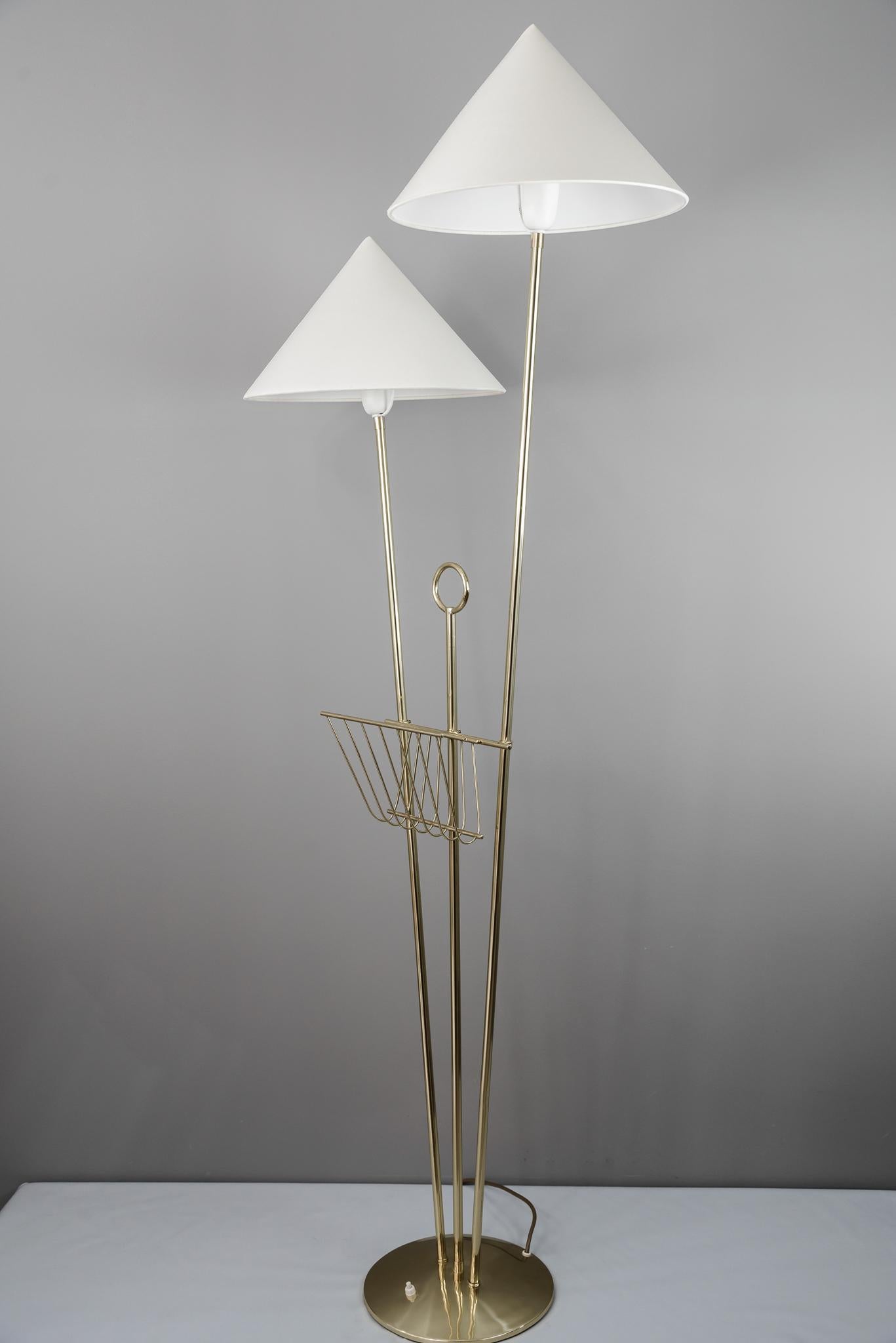 Polished Rupert Nikoll Floor Lamp with Newspaper Holder, circa 1950s