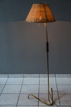 Rupert Nikoll Floor Lamp with Original Wicker Shade, circa 1950s