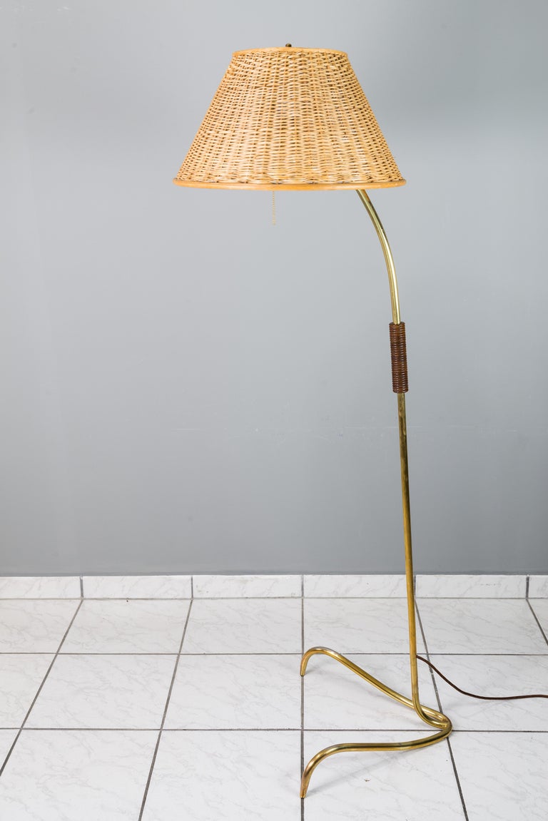 Rupert Nikoll Floor Lamp with Original Wicker Shade, circa 1950s at 1stDibs