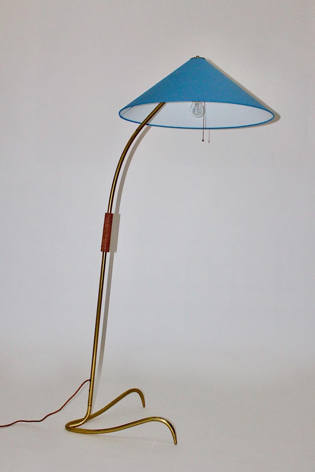 Austrian Rupert Nikoll Mid-Century Modern Vintage Brass Clawfoot Floor Lamp, 1950s Vienna For Sale