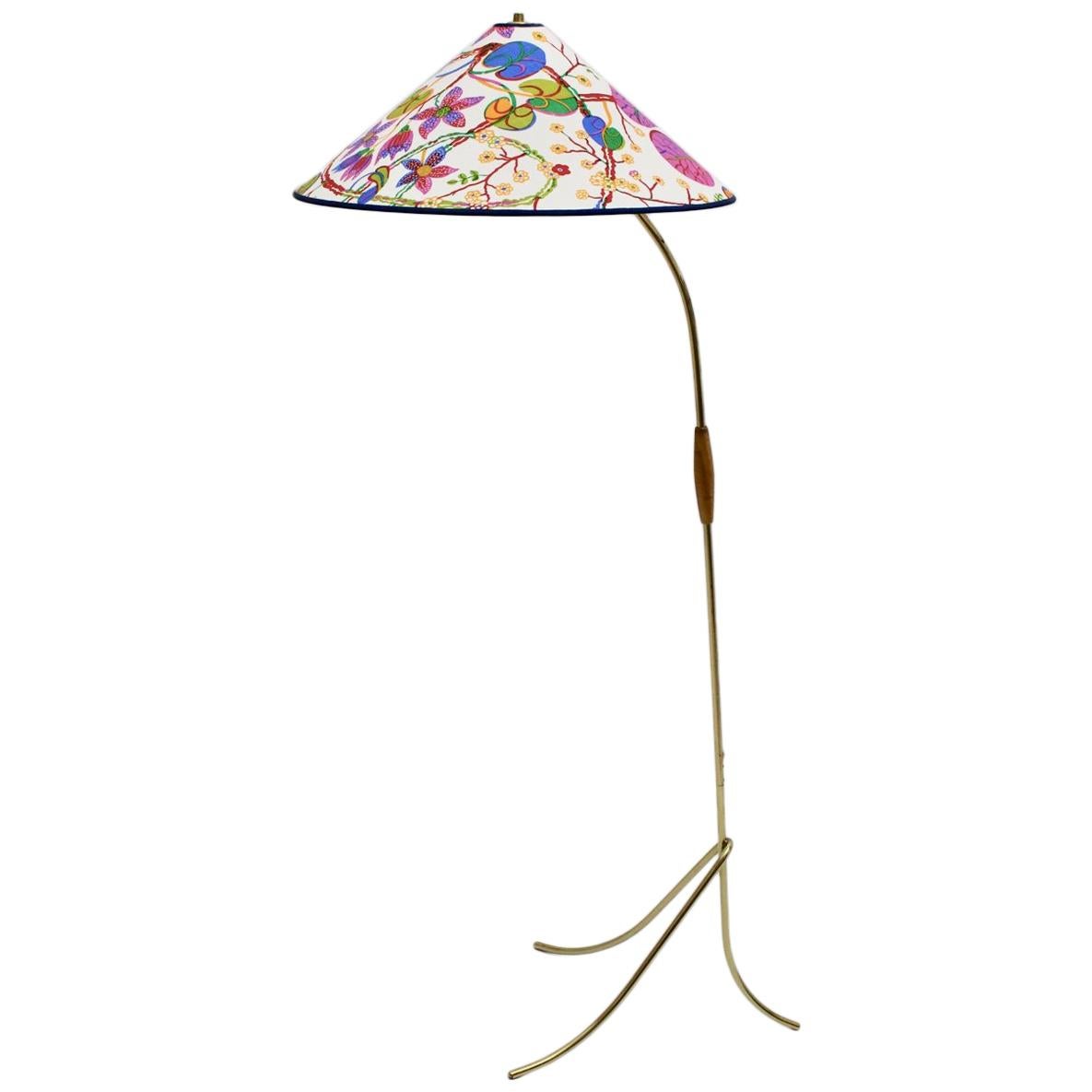 Rupert Nikoll Lampada da terra in ottone vintage moderna di metà secolo Josef Frank Shade in vendita
