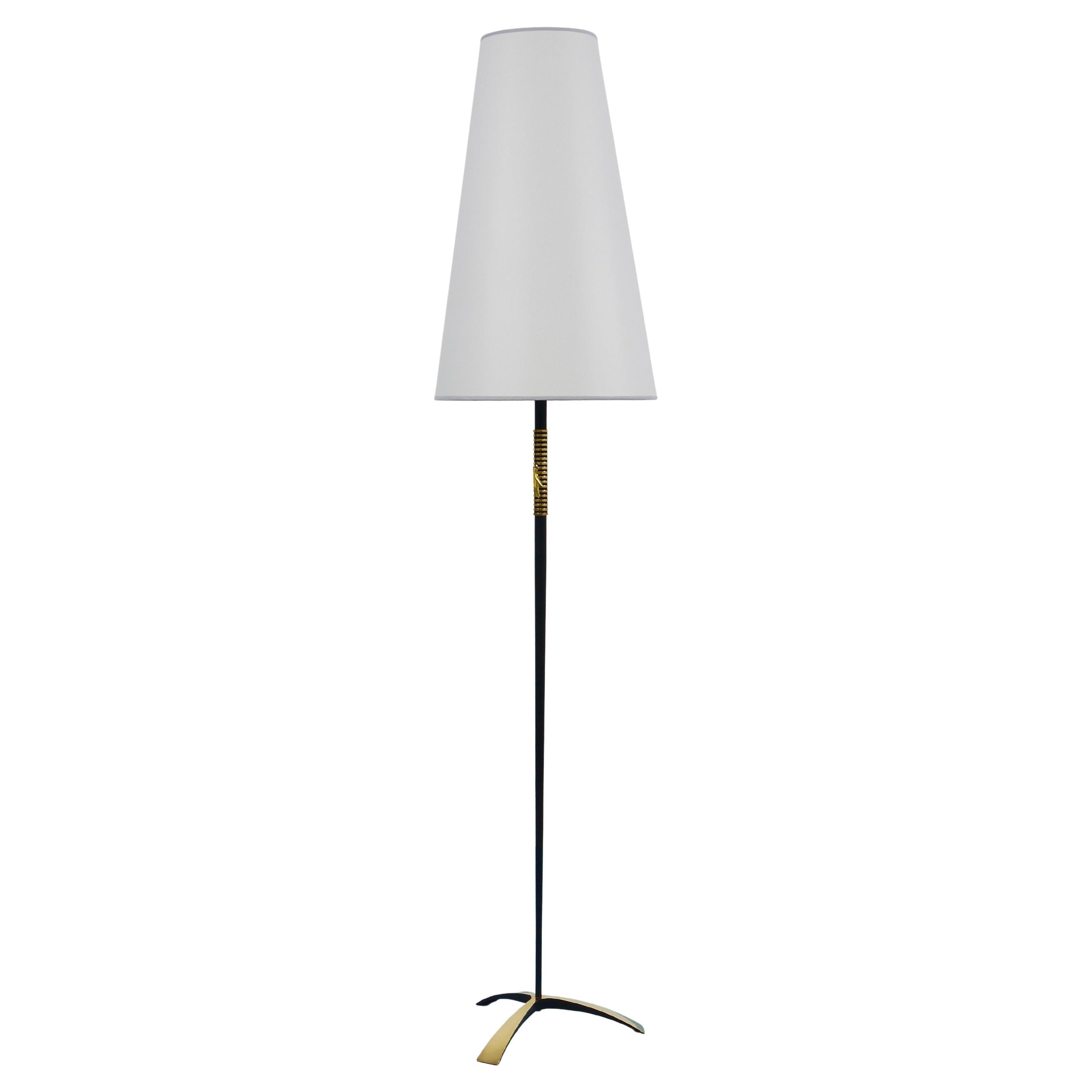 Rupert Nikoll MidCentury Brass Floor Lamp, Carl Aubock Hand Switch Austria, 1950 en venta