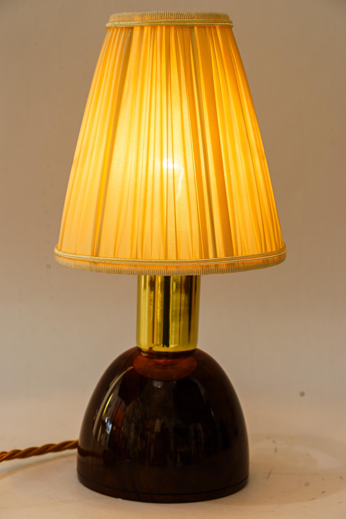 Mid-Century Modern Rupert nikoll nut wood table lamp with fabric shade vienna around 1950s For Sale