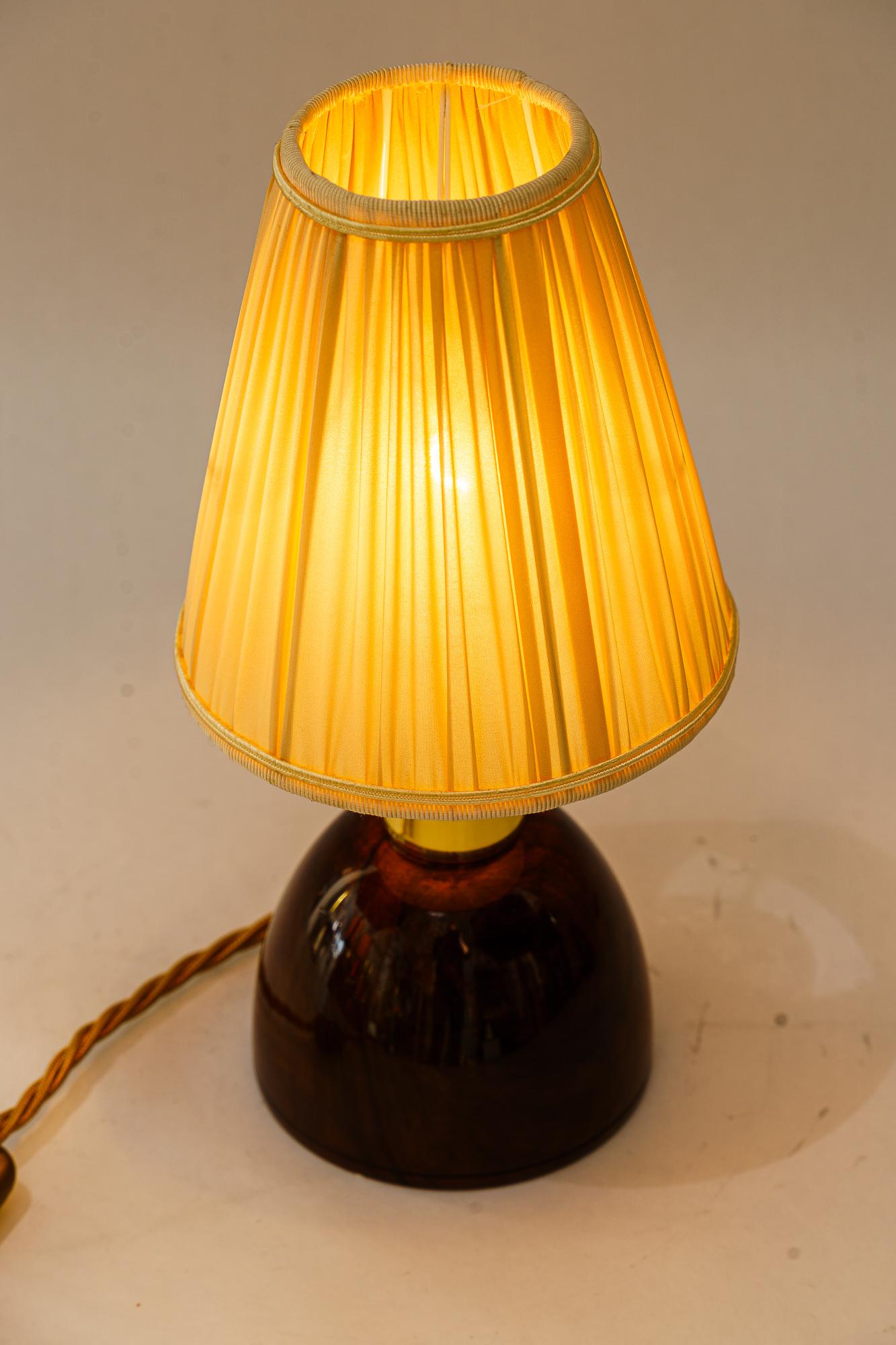 Austrian Rupert nikoll nut wood table lamp with fabric shade vienna around 1950s For Sale