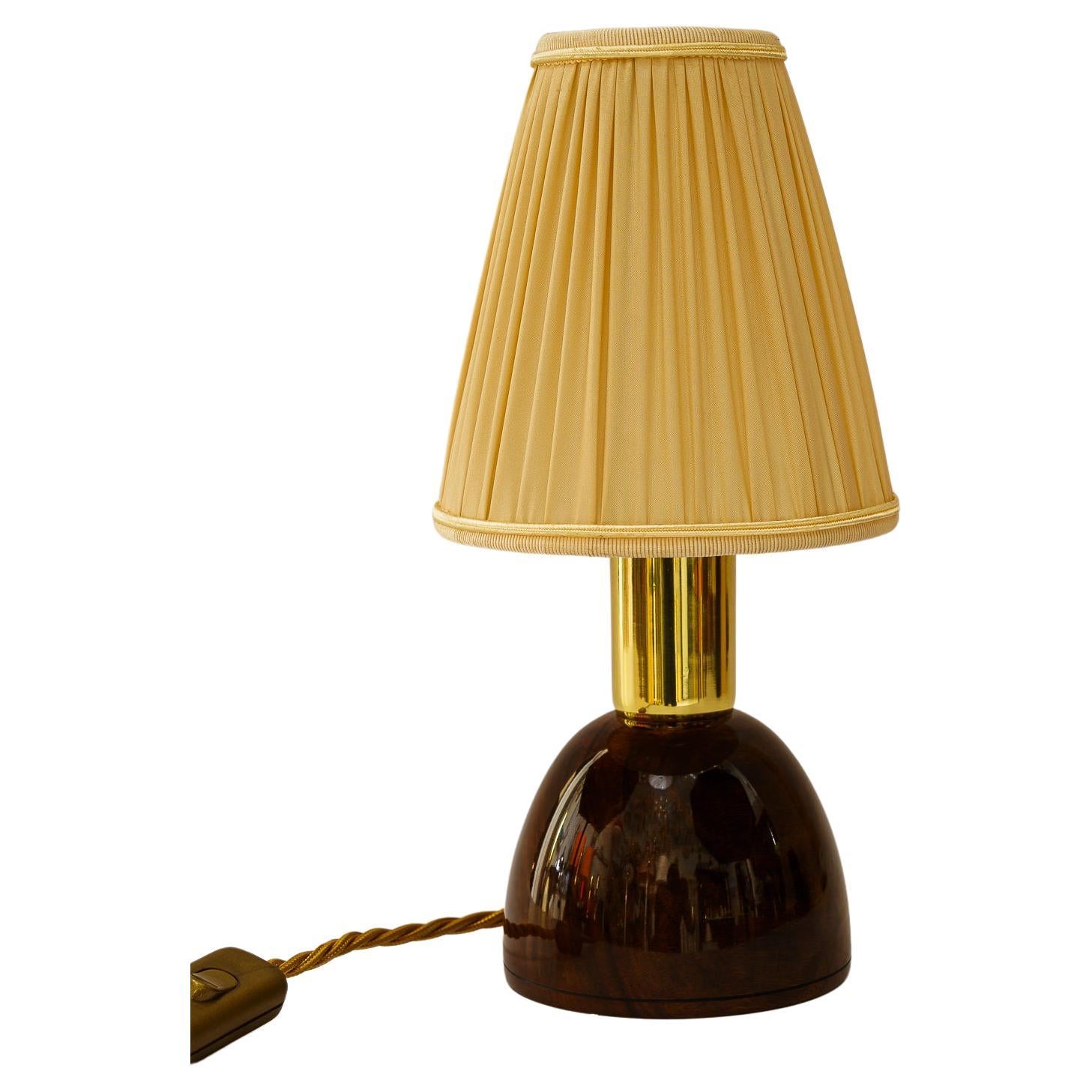 Rupert nikoll nut wood table lamp with fabric shade vienna around 1950s For Sale