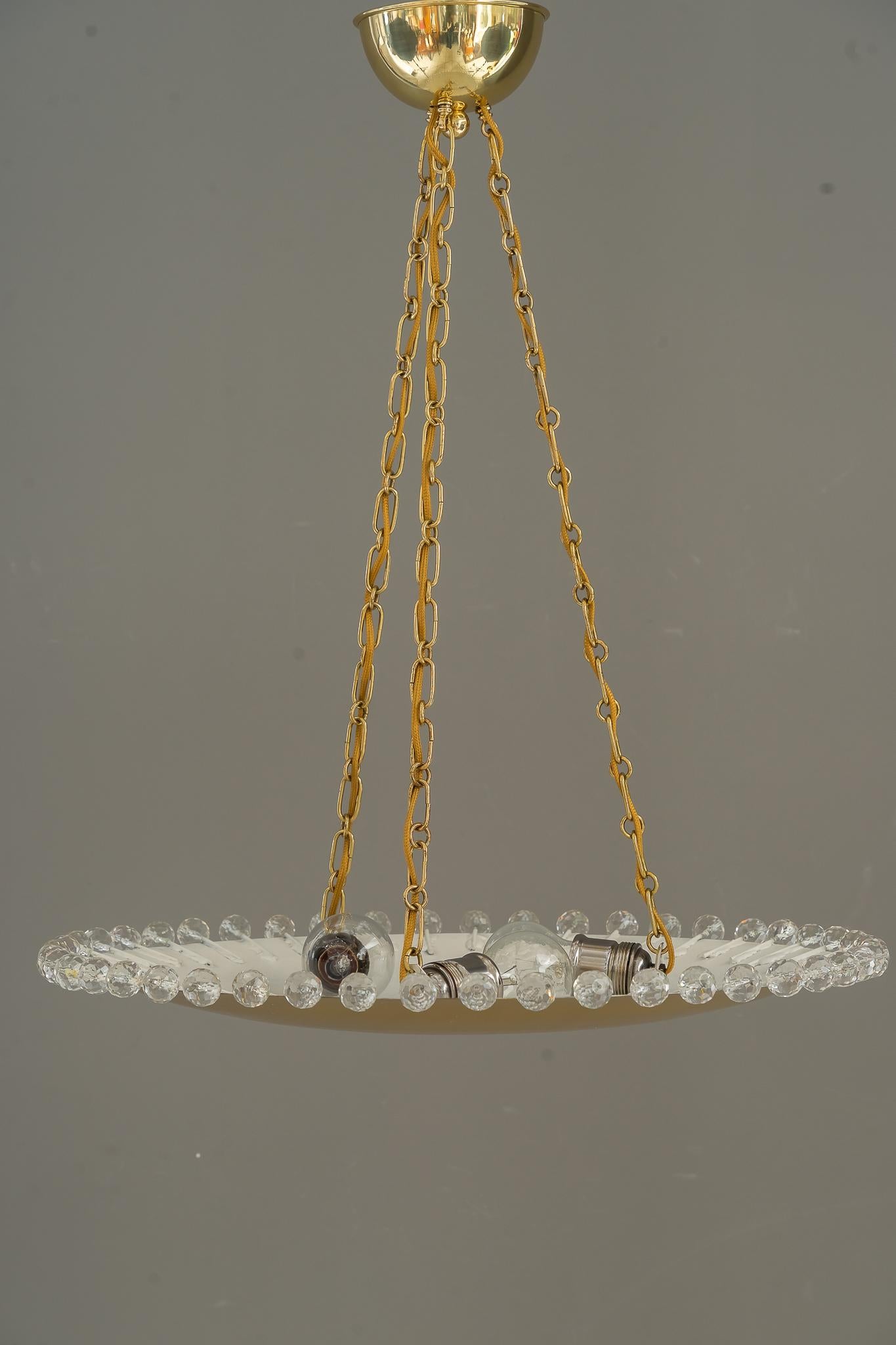 Rupert Nikoll pendant Vienna, around 1950s.
Brass polished and stove enamelled.
3 x e27 (bulbs).