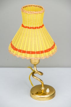 Rupert Nikoll Table Lamp 1950s with Original Old Wicker Shade