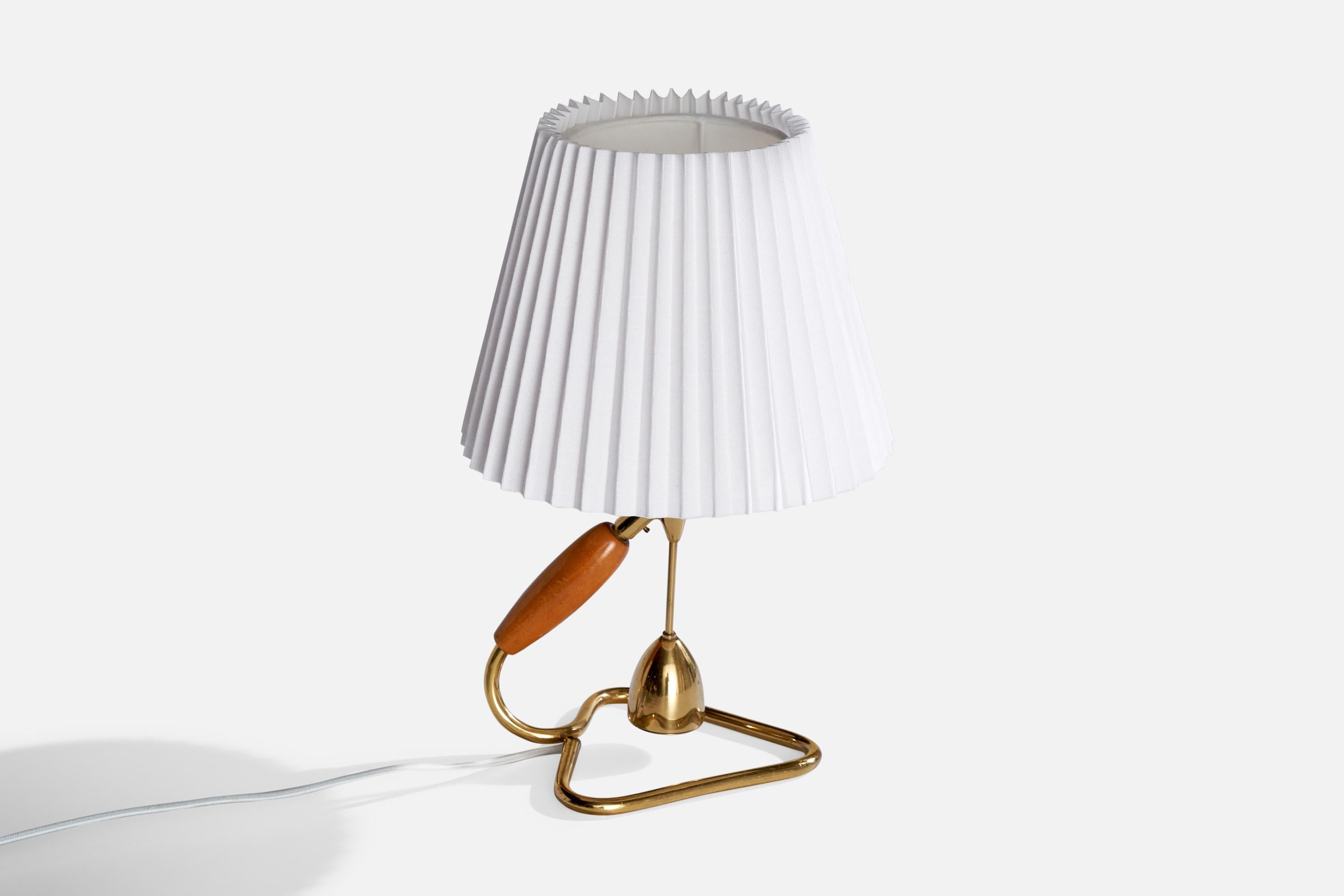 Mid-Century moderno Rupert Nikoll, Lampada da tavolo, Ottone, Wood, Fabrice, Austria, anni '50 in vendita