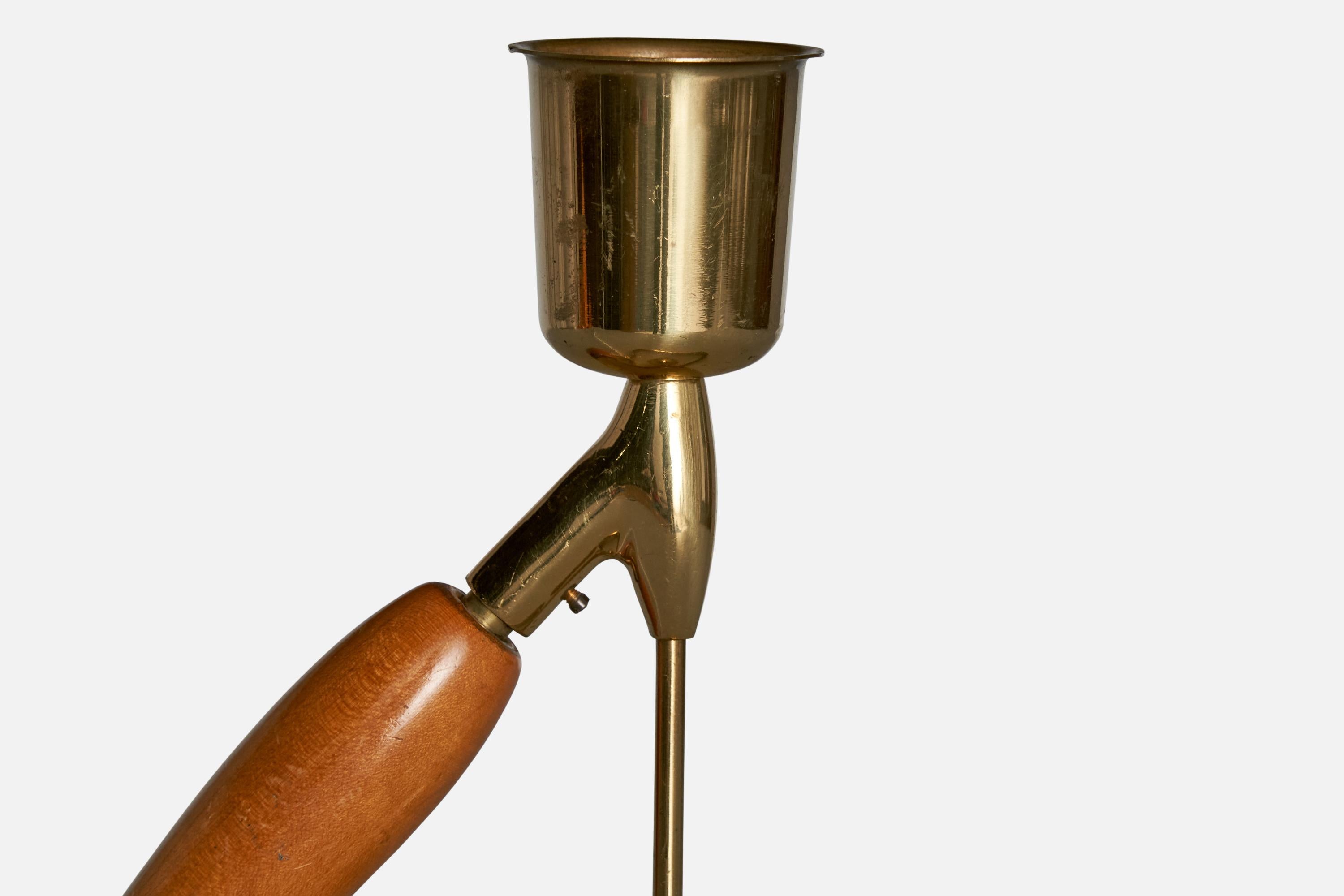 Austriaco Rupert Nikoll, Lampada da tavolo, Ottone, Wood, Fabrice, Austria, anni '50 in vendita