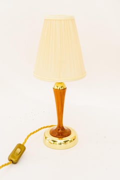 Rupert Nikoll table lamp with cherry wood and fabric shade vienna around 1950s