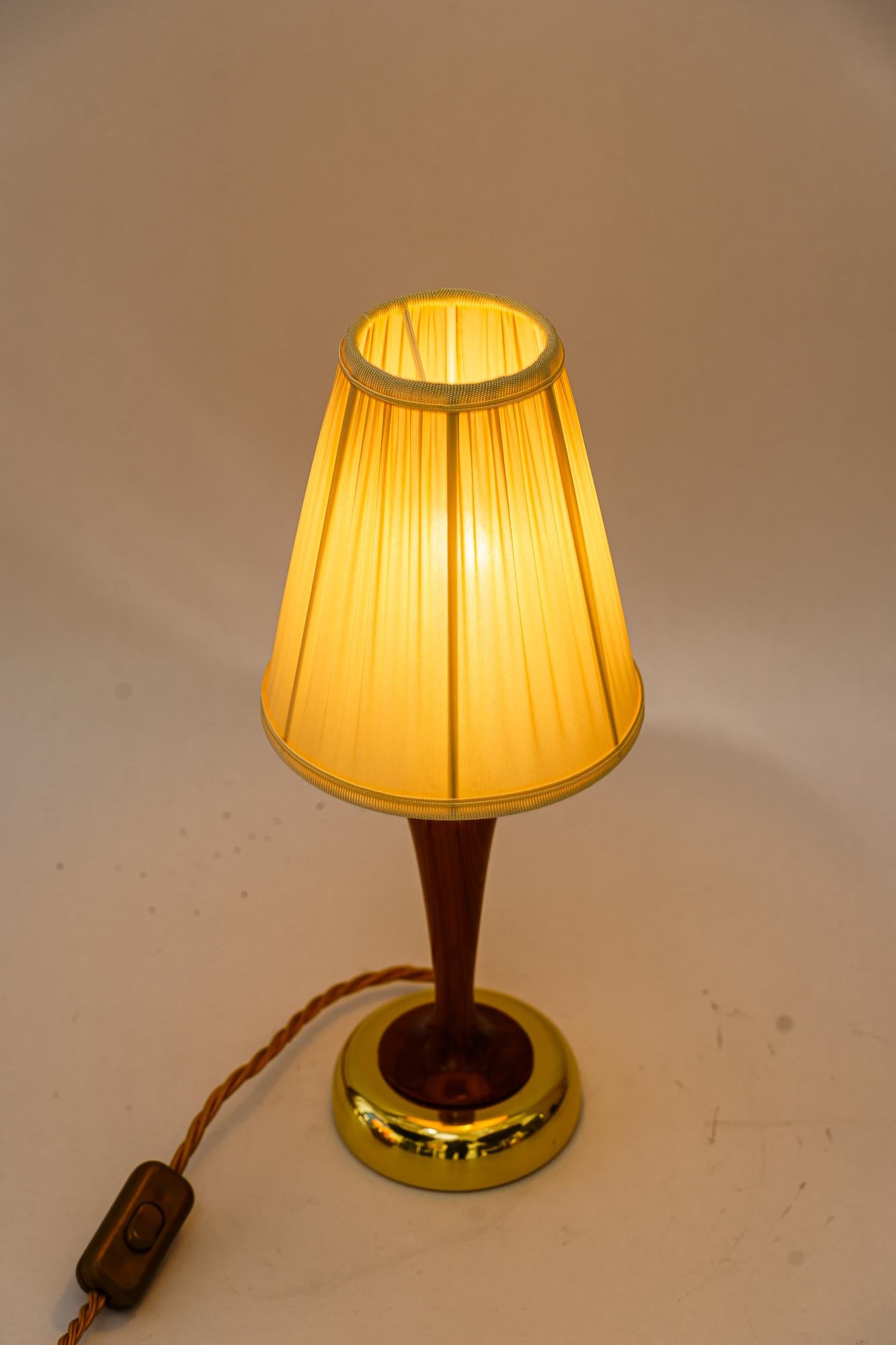 Mid-20th Century Rupert Nikoll table lamp with cherry wood and fabric shade vienna around 1950s For Sale