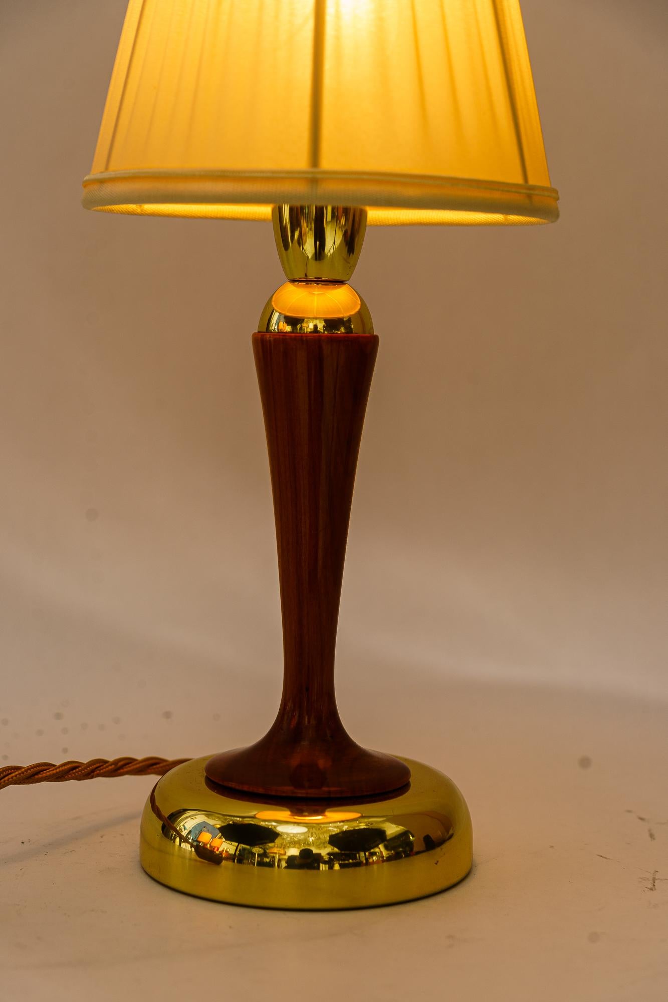 Rupert Nikoll table lamp with cherry wood and fabric shade vienna around 1950s For Sale 1