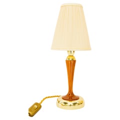 Rupert Nikoll table lamp with cherry wood and fabric shade vienna around 1950s