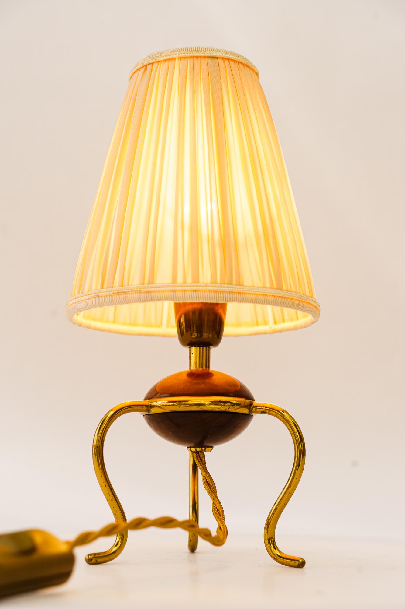 Brass Rupert nikoll table lamp with fabric shade vienna around 1960s For Sale