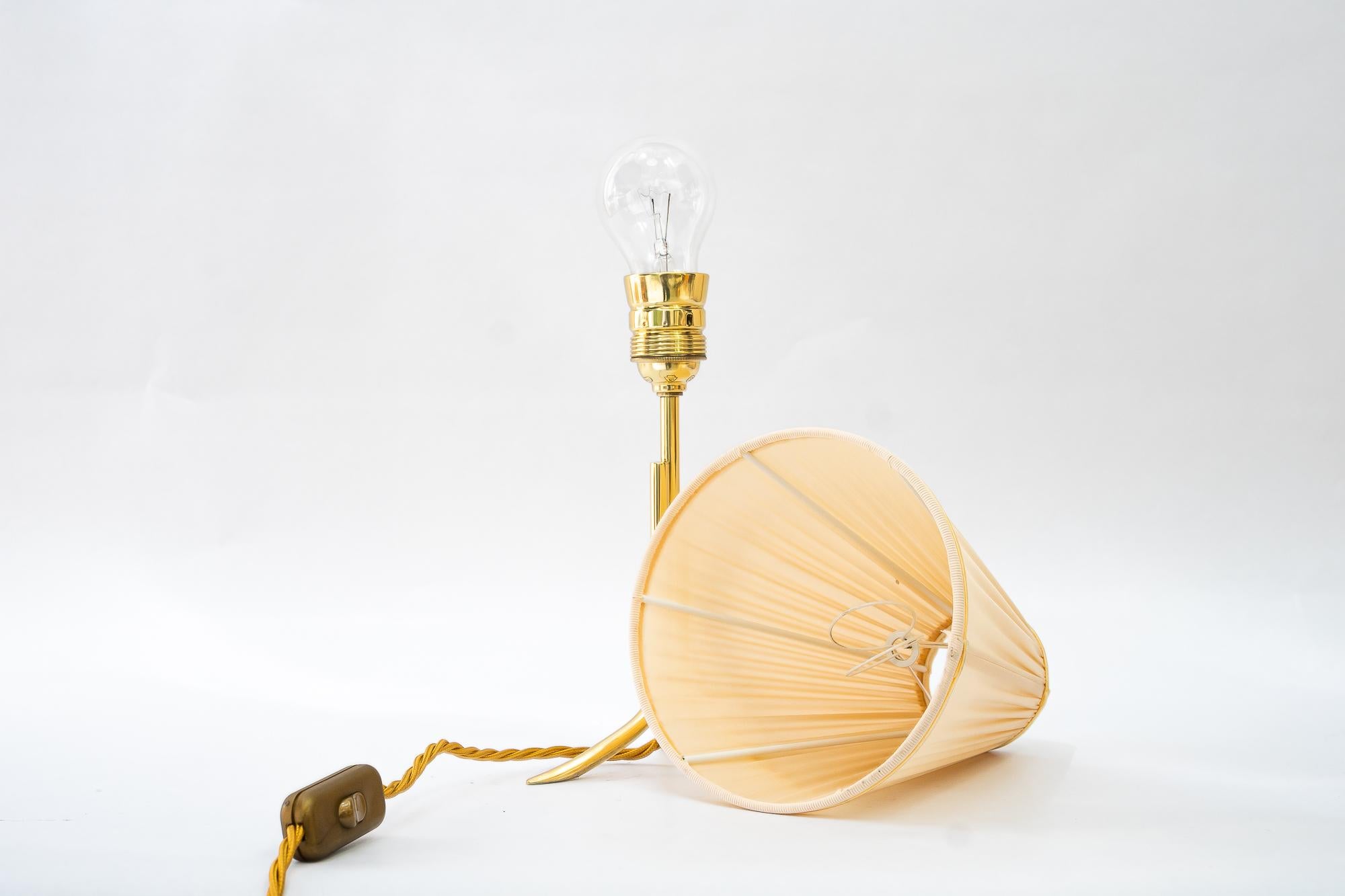Brass Rupert Nikoll table lamp with fabric shade vienna around 1960s For Sale