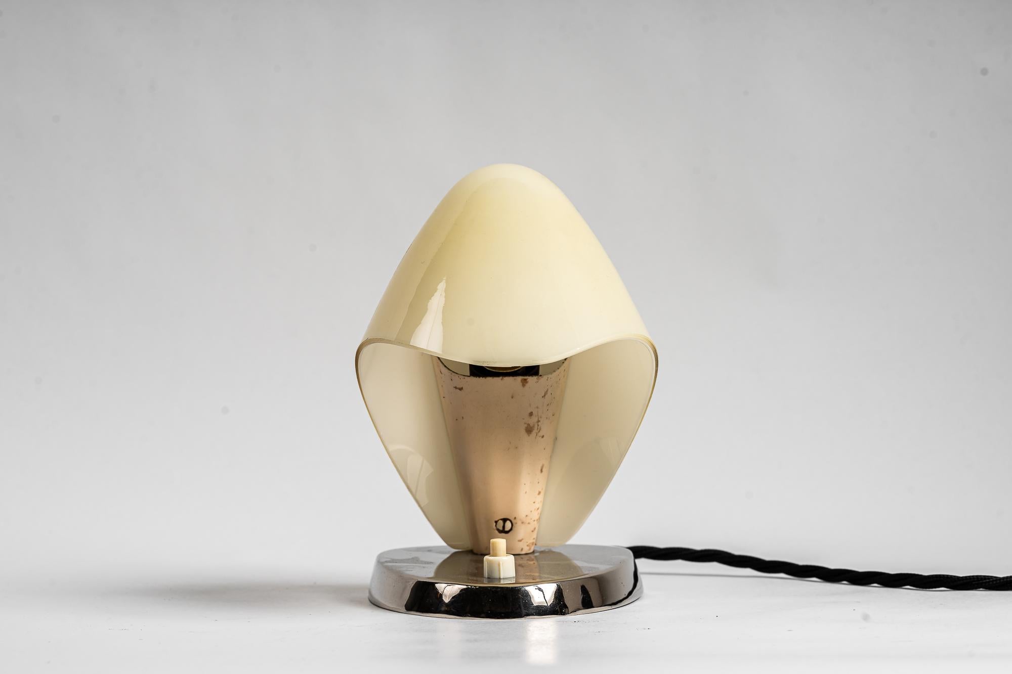 Plated Rupert Nikoll Table Lamp with Original Glass Shade, Vienna, Around 1960s For Sale