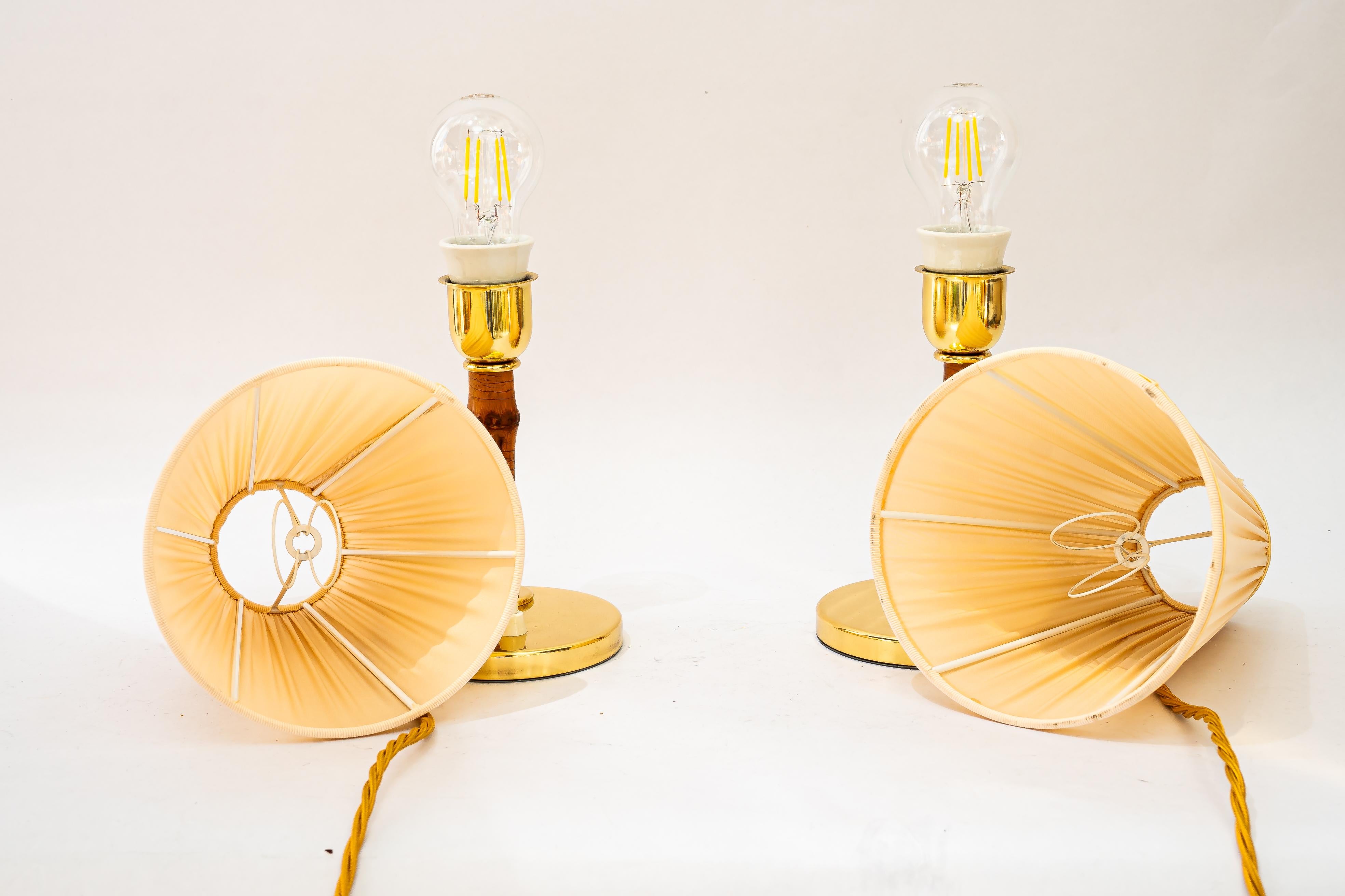 Lampes de table Rupert Nikoll avec abat-jour en bambou et tissu vienne vers 1950 en vente 2