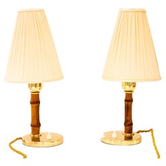 Vintage Rupert nikoll table lamps with bamboo and fabric shades vienna around 1950s