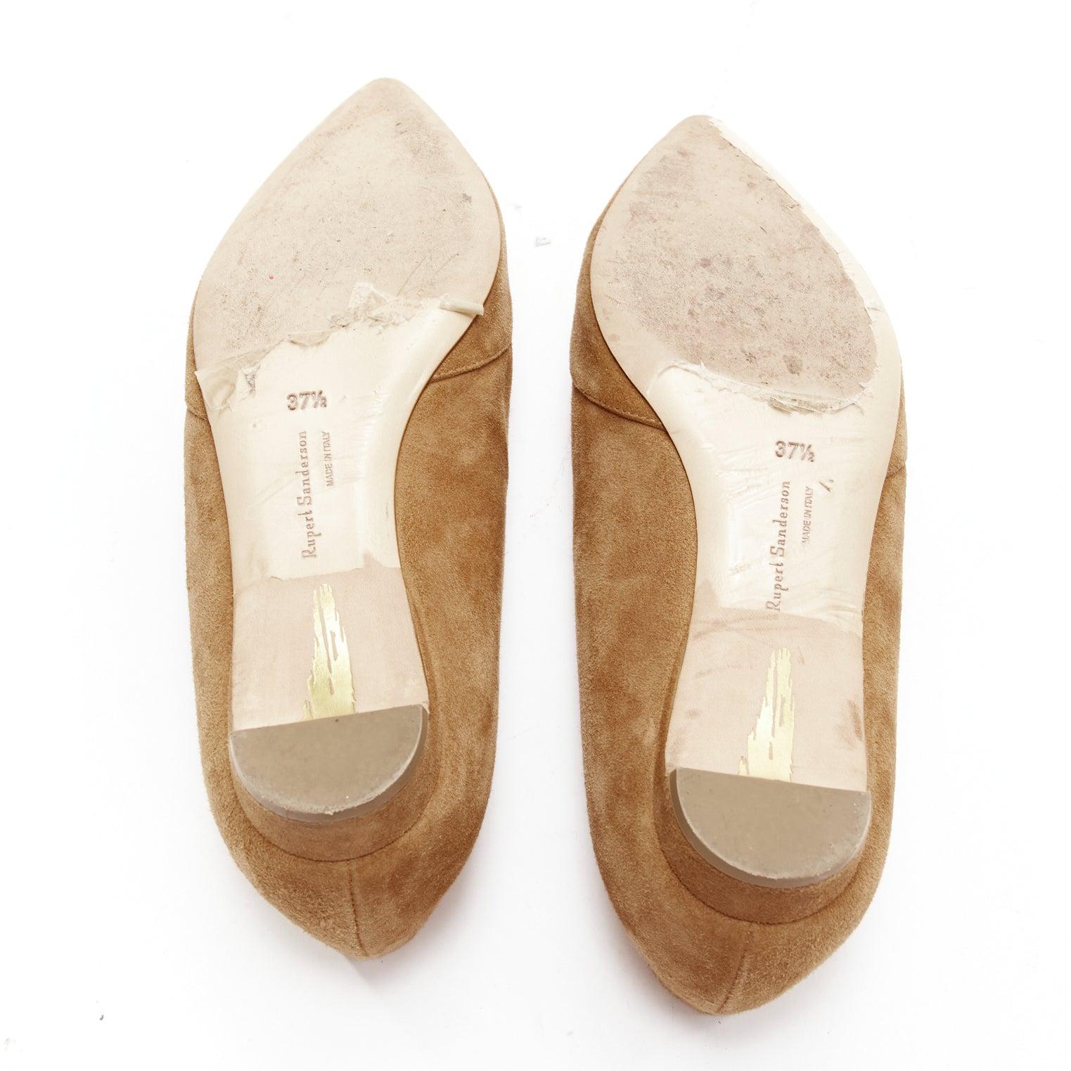 RUPERT SANDERSON Aga 10 sand suede square bukle flats EU37.5 For Sale 6