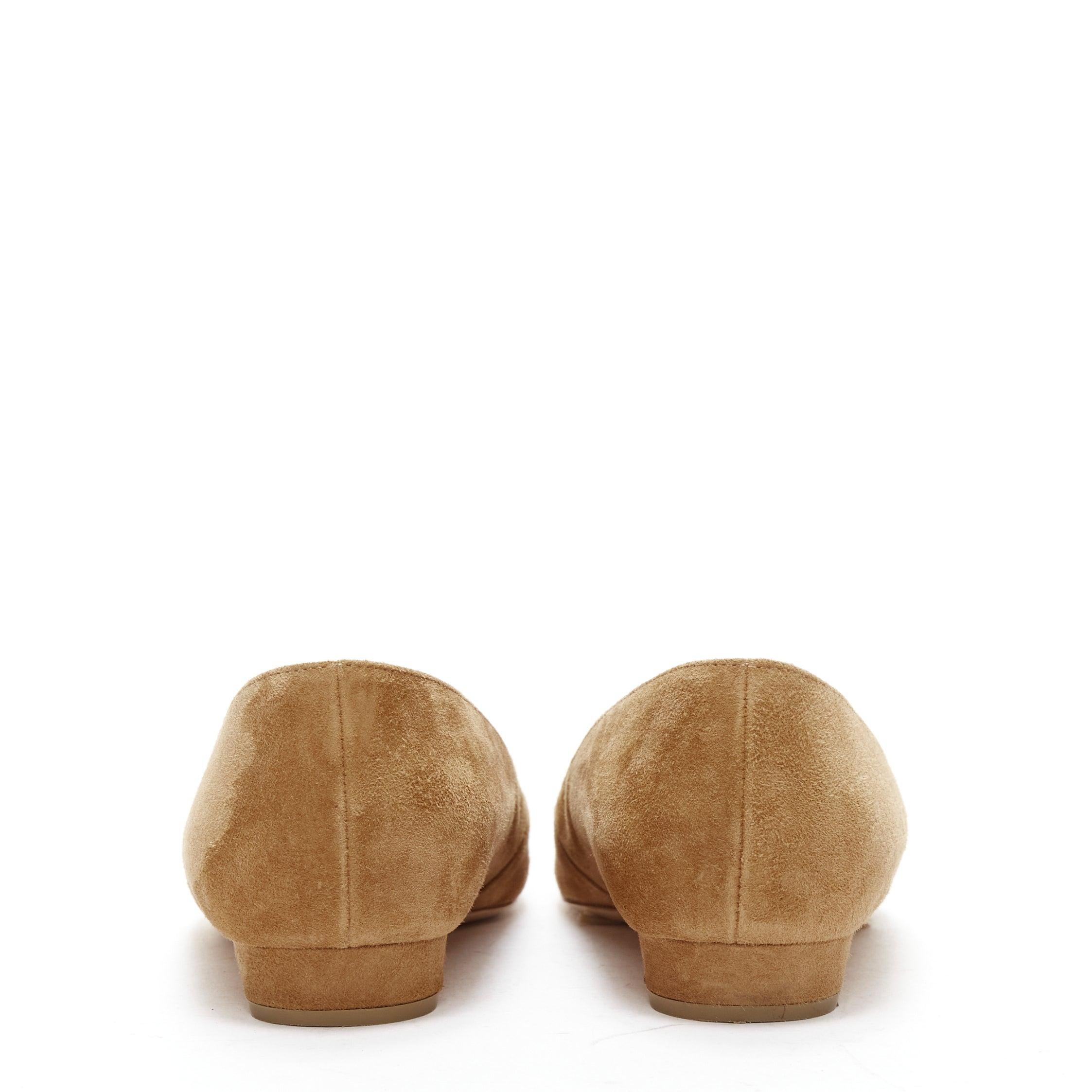 Women's RUPERT SANDERSON Aga 10 sand suede square bukle flats EU37.5 For Sale