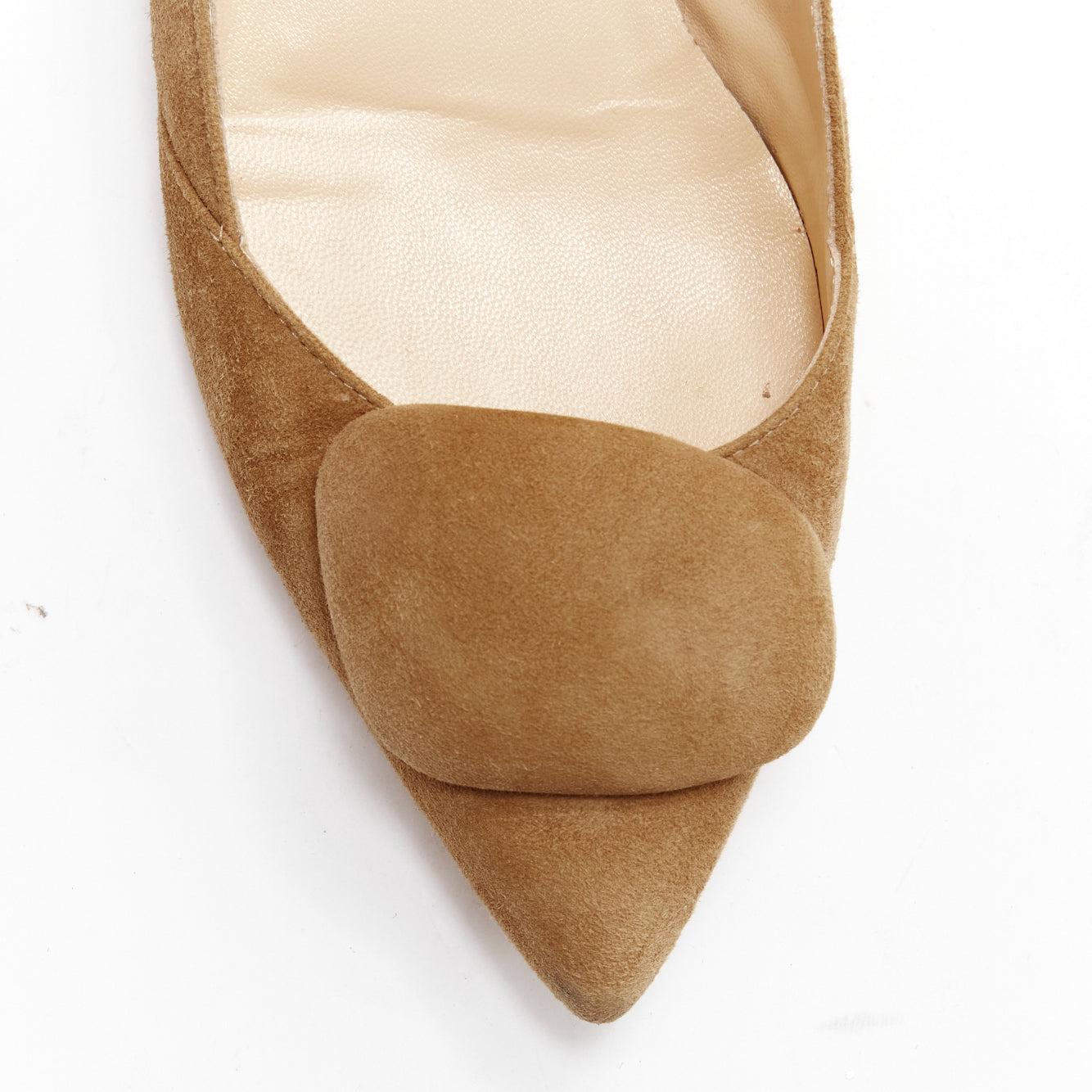 RUPERT SANDERSON Aga 10 sand suede square bukle flats EU37.5 For Sale 1