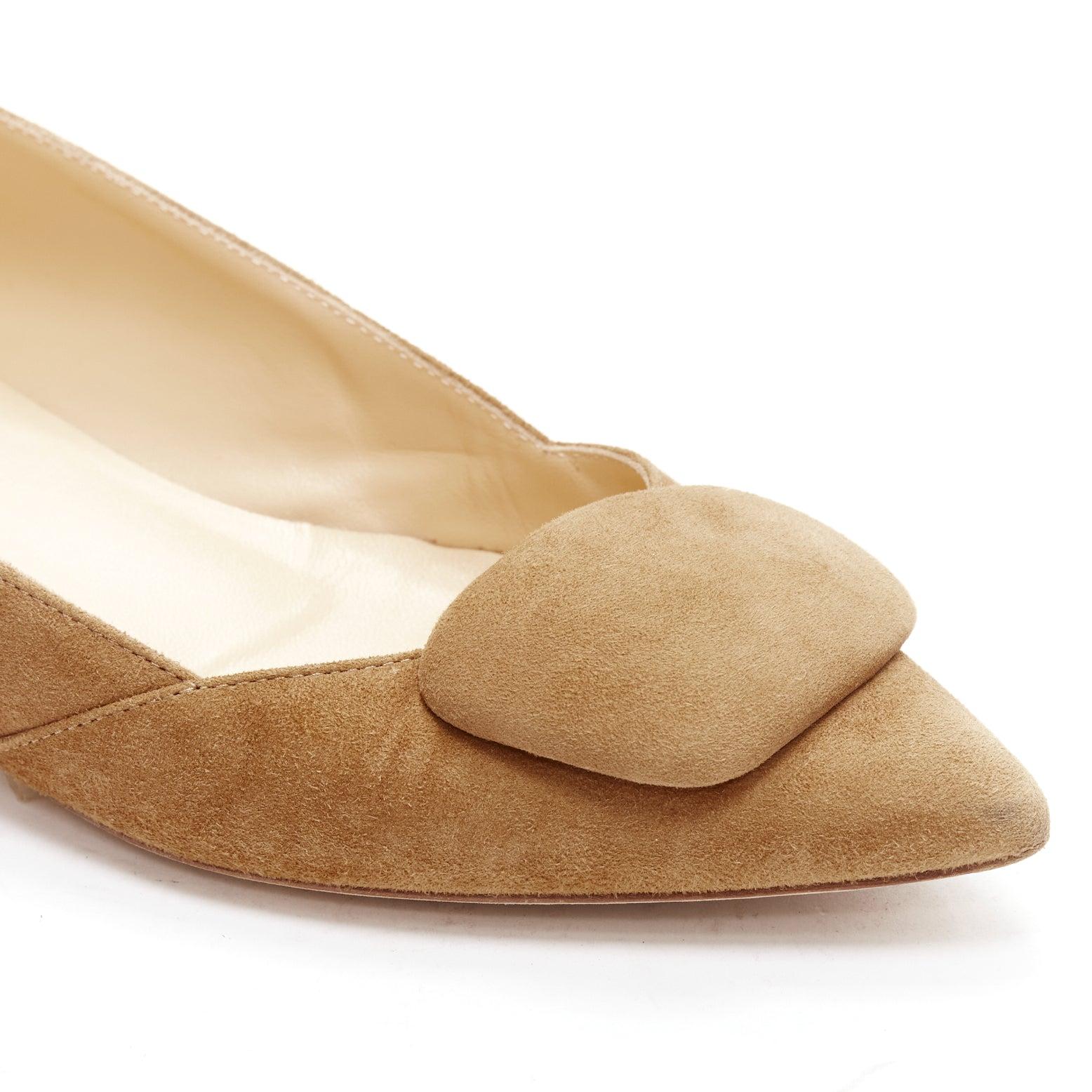RUPERT SANDERSON Aga 10 sand suede square bukle flats EU37.5 For Sale 2