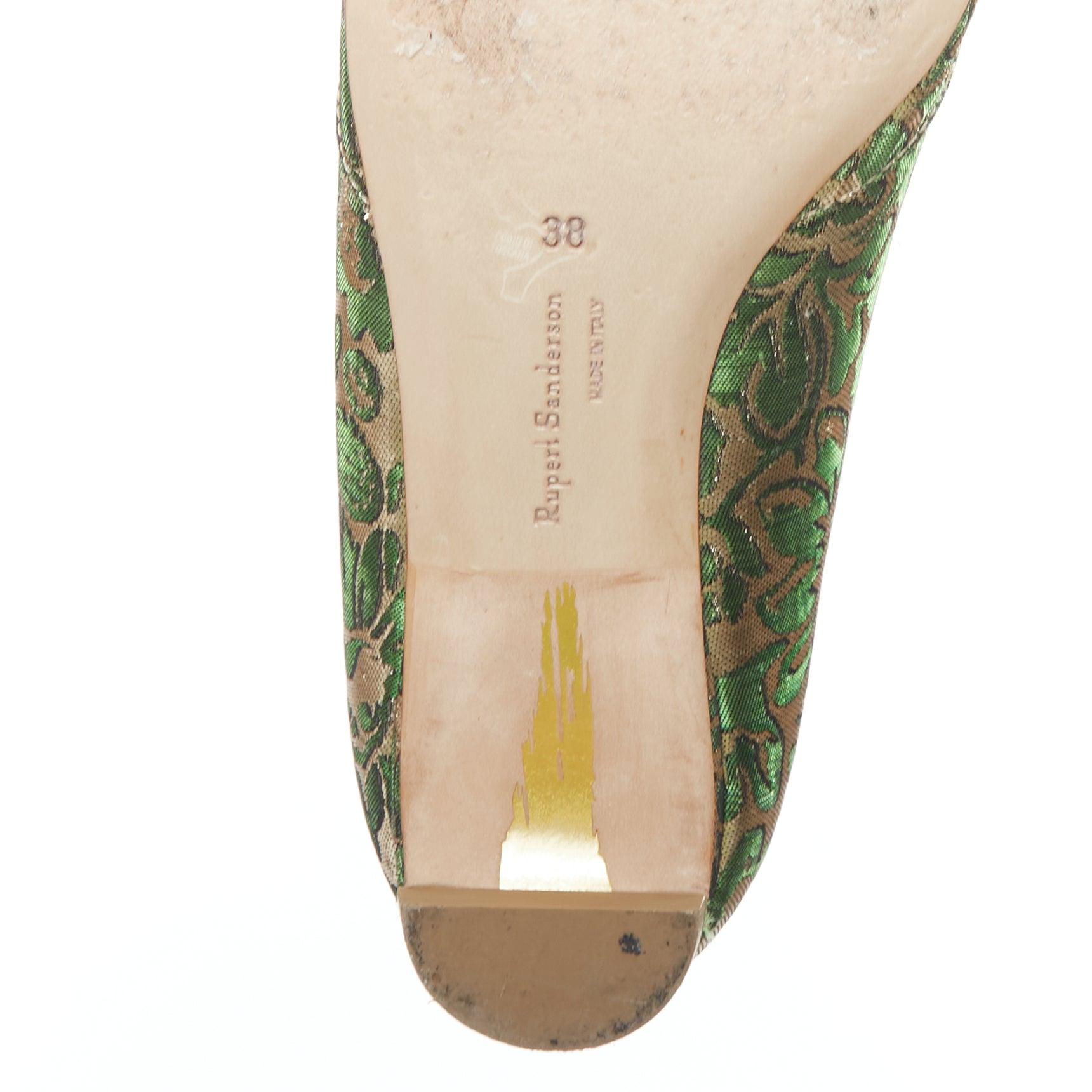 RUPERT SANDERSON Aga green gold brocade embellished pointy flats EU38 For Sale 5