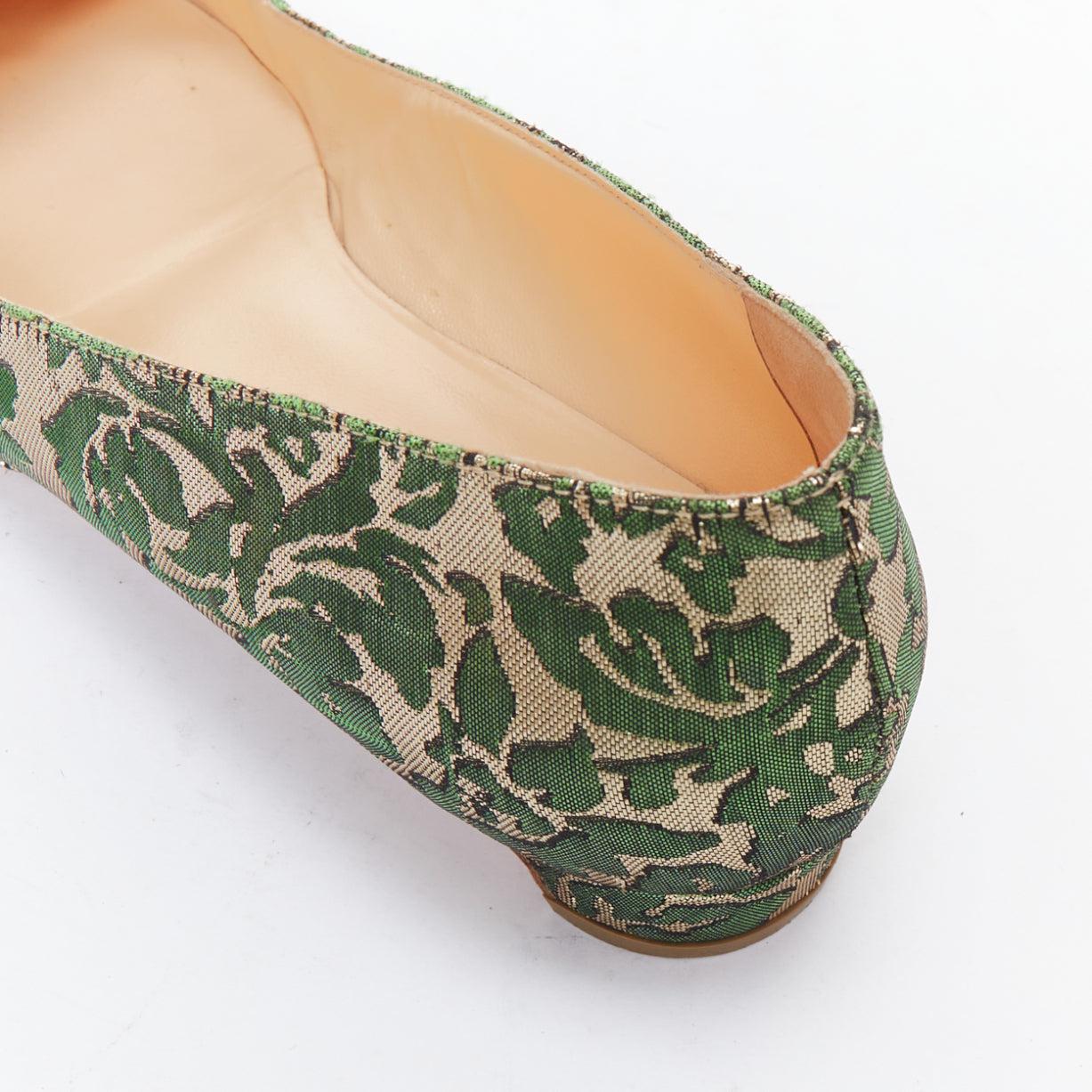 RUPERT SANDERSON Aga green gold brocade embellished pointy flats EU38 For Sale 3