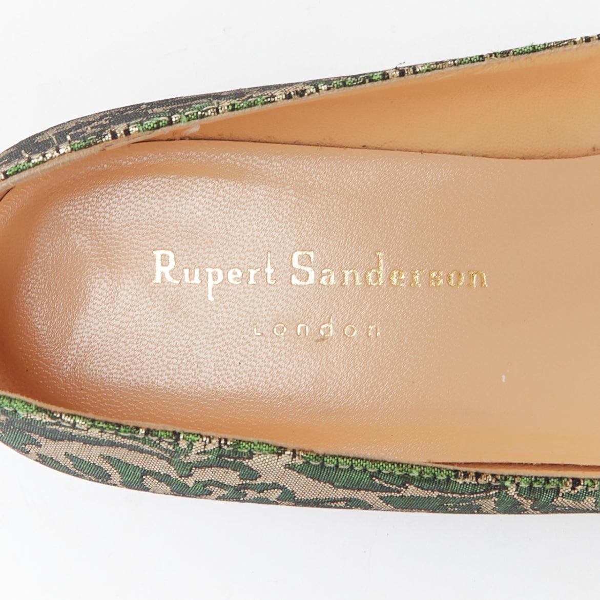 RUPERT SANDERSON Aga green gold brocade embellished pointy flats EU38 For Sale 4