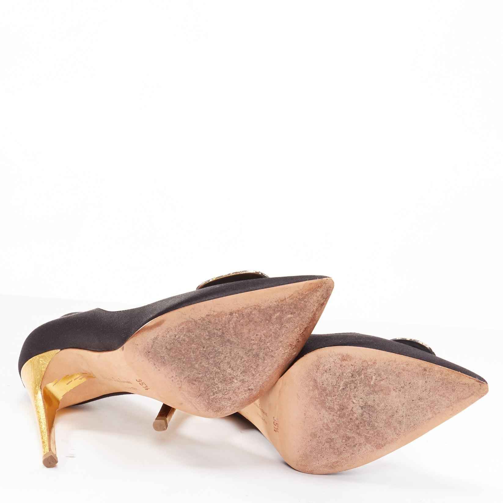 RUPERT SANDERSON Or satin noir peinture or boucle escarpins à talons EU35.5 en vente 6