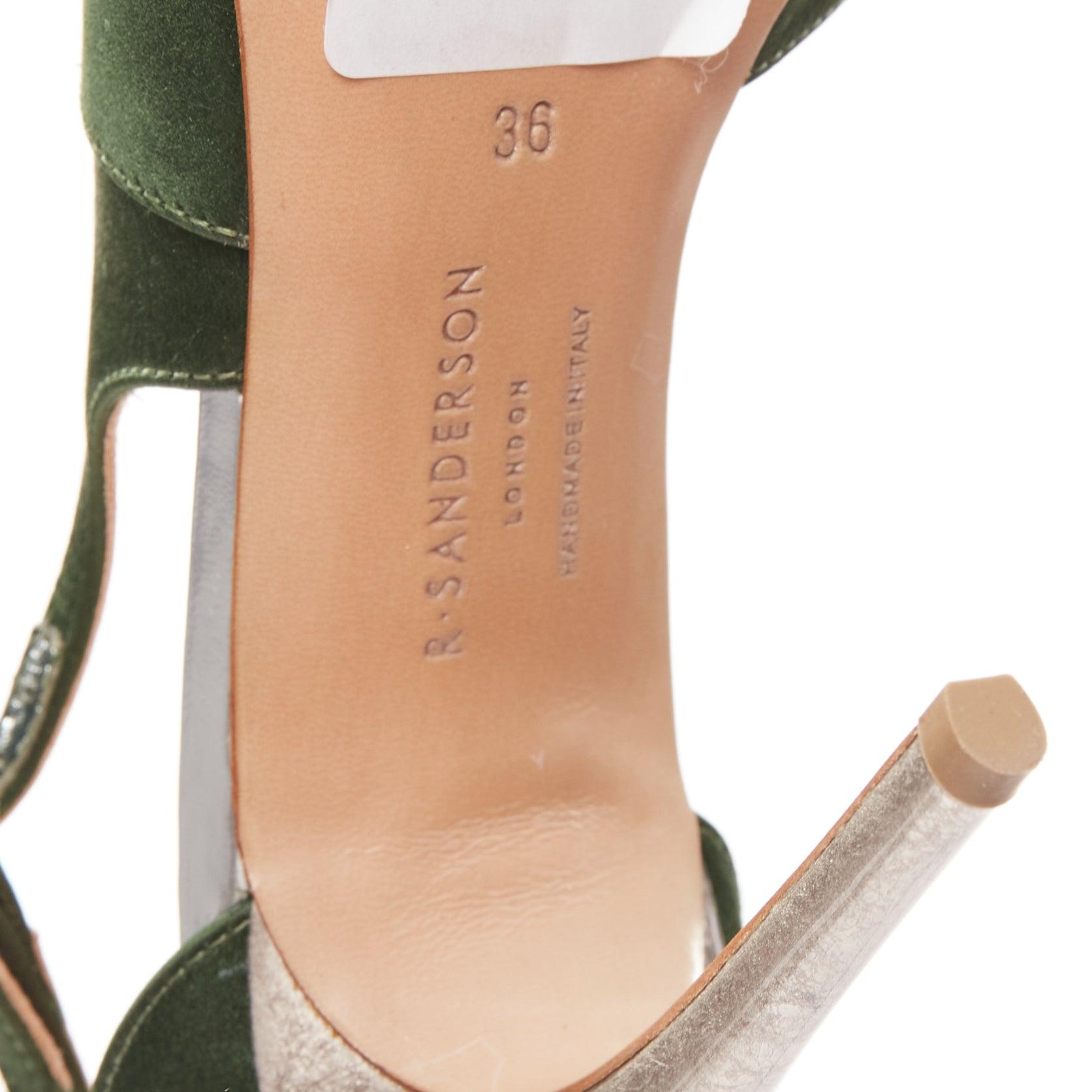 RUPERT SANDERSON Nanda green satin d'orsay silver heel pointy pumps EU36 For Sale 5
