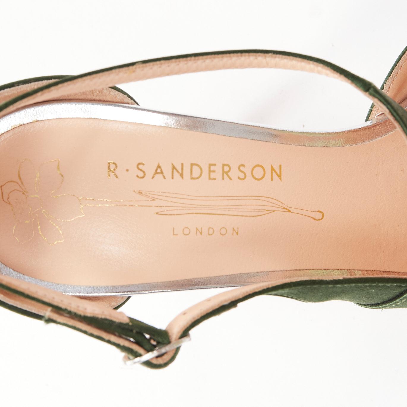 RUPERT SANDERSON Nanda green satin d'orsay silver heel pointy pumps EU36 For Sale 4