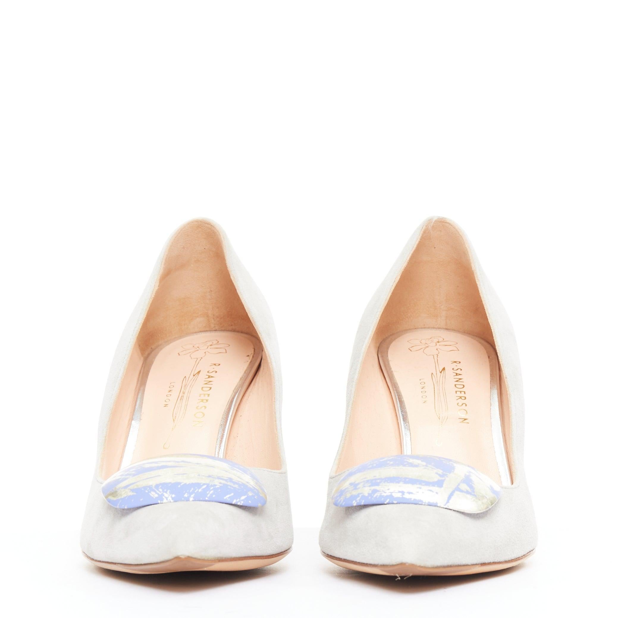 RUPERT SANDERSON New Nada grau Wildleder lila Arty Schnallenpumps EU38 im Zustand „Gut“ im Angebot in Hong Kong, NT