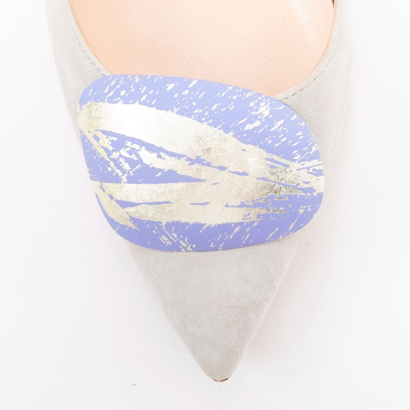 RUPERT SANDERSON New Nada grau Wildleder lila Arty Schnallenpumps EU38 im Angebot 2