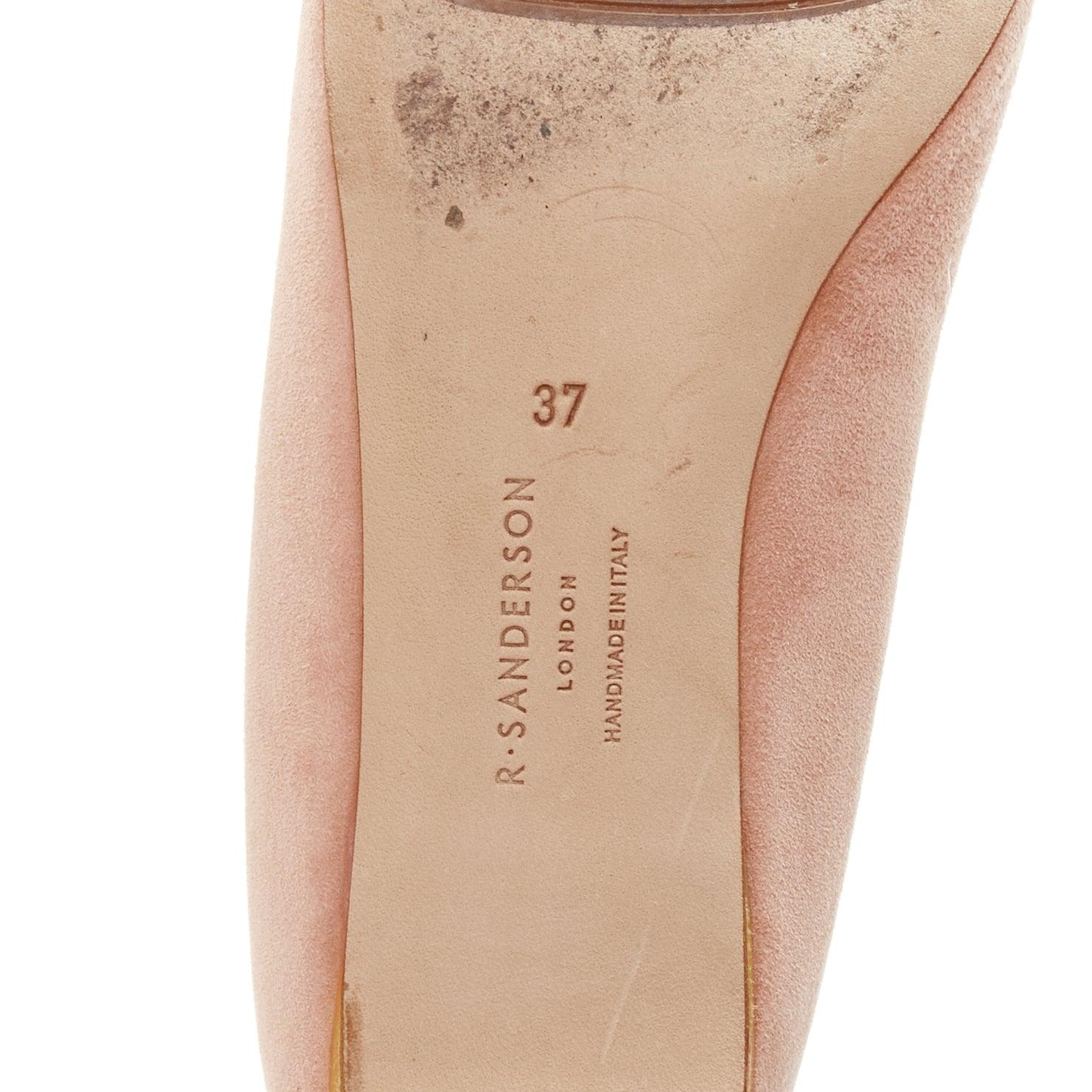 RUPERT SANDERSON pink blush suede nude gold buckles pointy flats EU37 For Sale 6