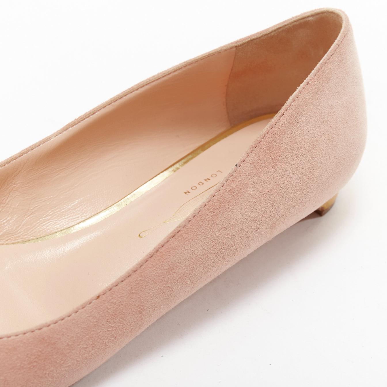 RUPERT SANDERSON pink blush suede nude gold buckles pointy flats EU37 For Sale 4