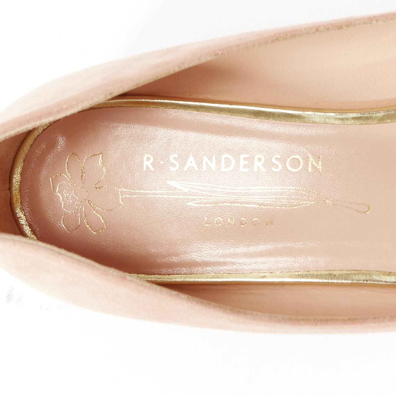 RUPERT SANDERSON pink blush suede nude gold buckles pointy flats EU37 For Sale 5