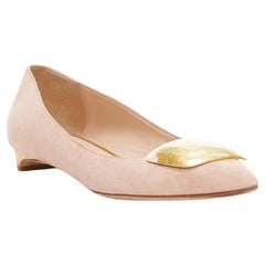 RUPERT SANDERSON pink blush suede nude gold buckles pointy flats EU37