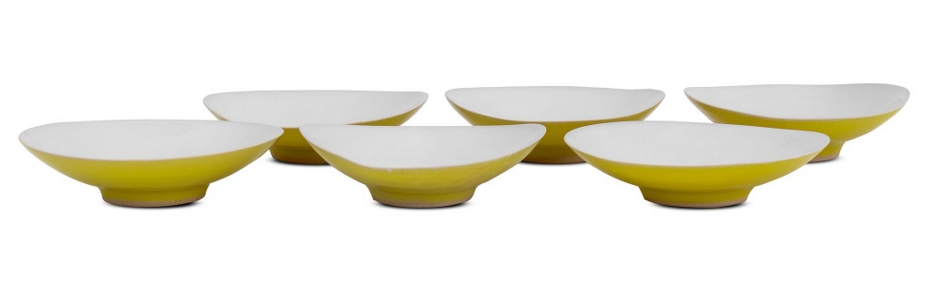 Rupert Spira (English, b. 1960) Set of Six Yellow Glazed Stoneware Sauce Dishes, marked 