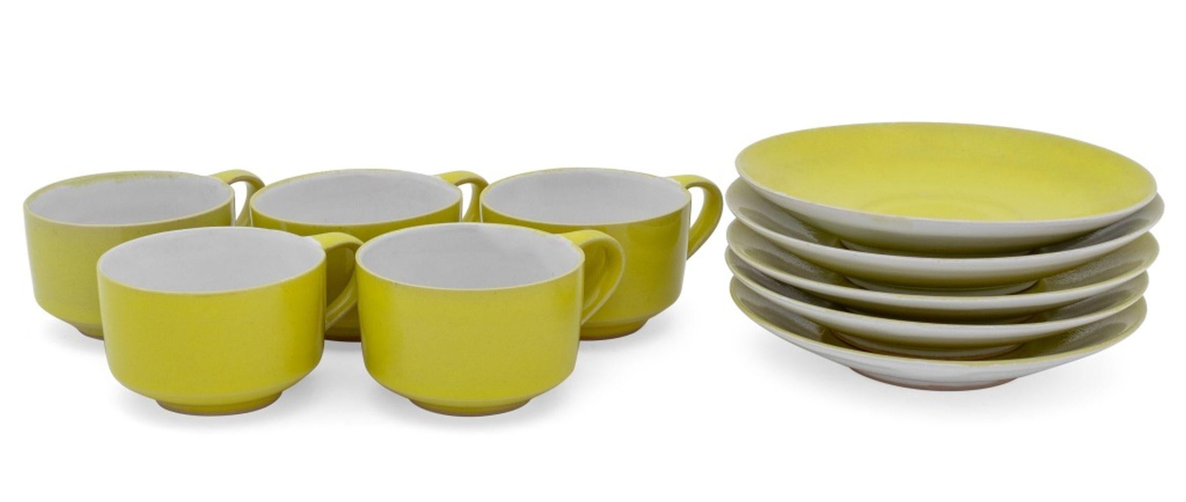 Rupert Spira (English, b. 1960) Set of 10 Yellow Glazed Stoneware Table Articles, comprising: (5) five small coffee cups and (5) five saucers, each marked 