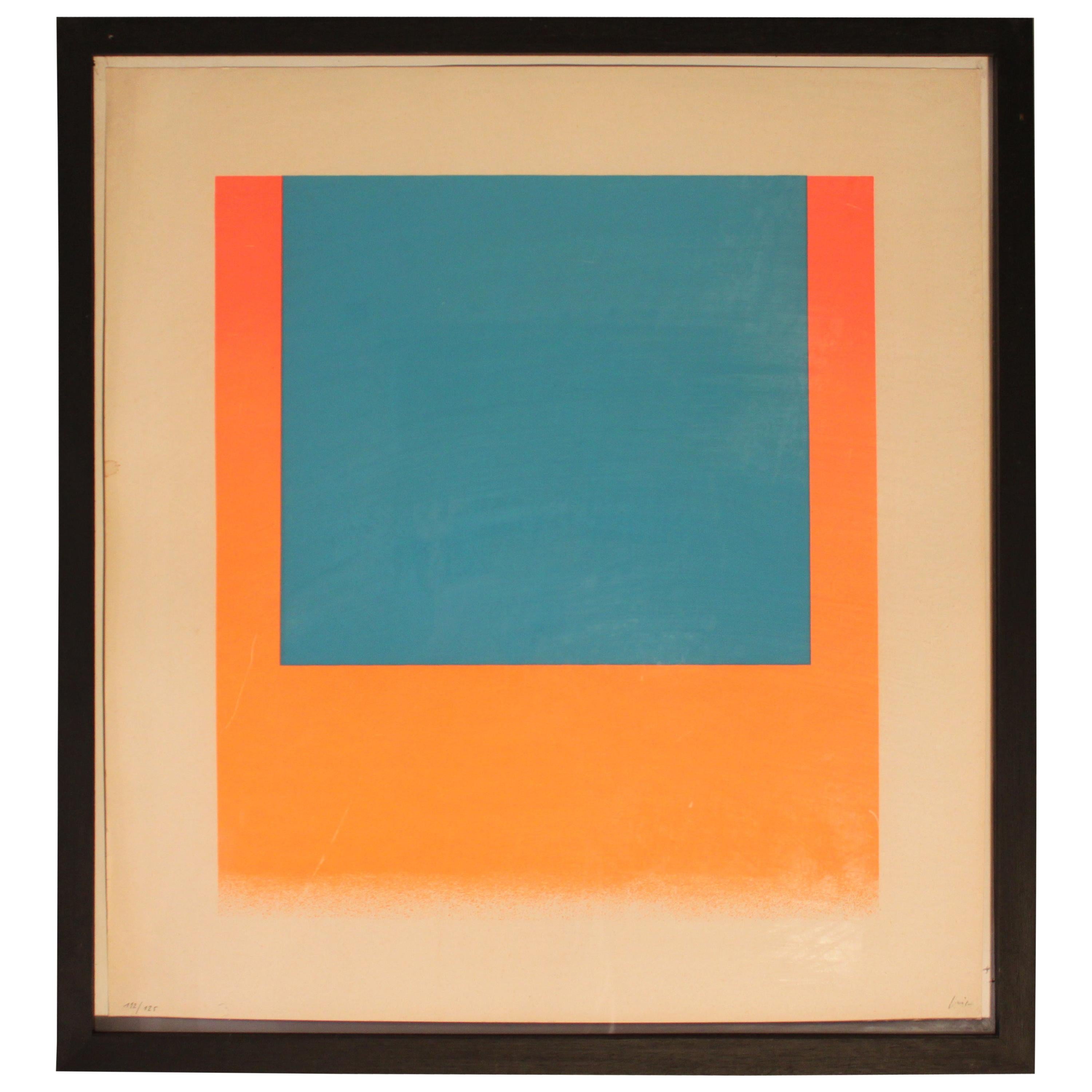 Rupprecht Geiger, Leuchtblau Auf Leuchtrot, Orange, Colourserigraph, 1967 For Sale