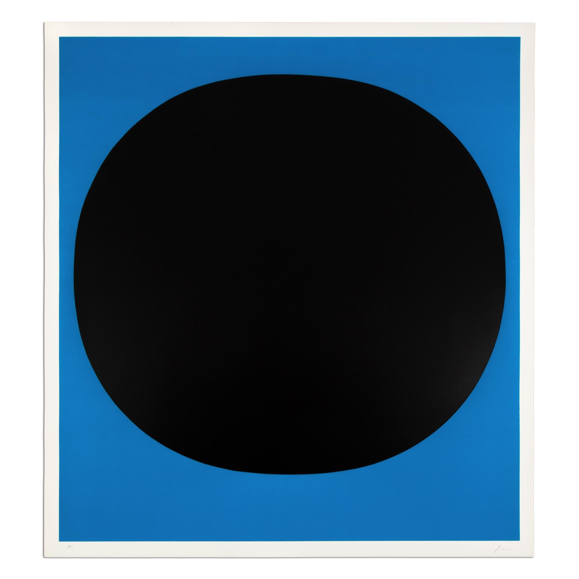 Rupprecht Geiger (German, 1908-2009)
Blue on Black (from "Colour in the Round"), 1969
Silkscreen in colours, on cardboard
Dimensions: 28 × 26 in (71 × 66 cm)
Edition of 95: Hand signed and numbered
Condition: Very good