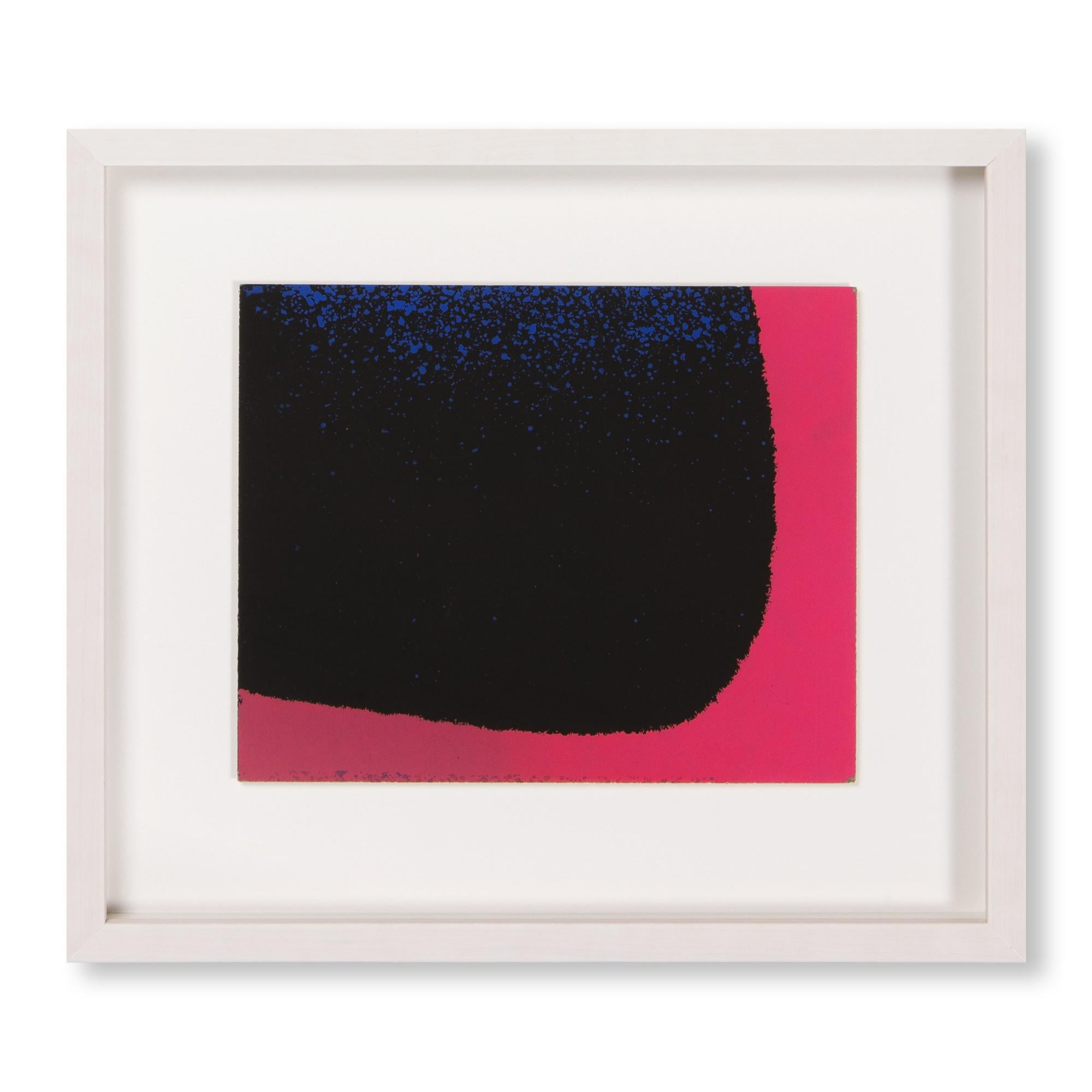 Rupprecht Geiger (German, 1908 – 2009)
Blue-Black and Bluish Red, 1961
Medium: Screenprint on cardboard
Dimensions: 16.7 x 20.6 cm
Framed dimensions: 31.4 x 27.5 x 2.9 cm
Edition of 50: Hand-signed and numbered
Catalogue raisonné: WVG 41
Condition: