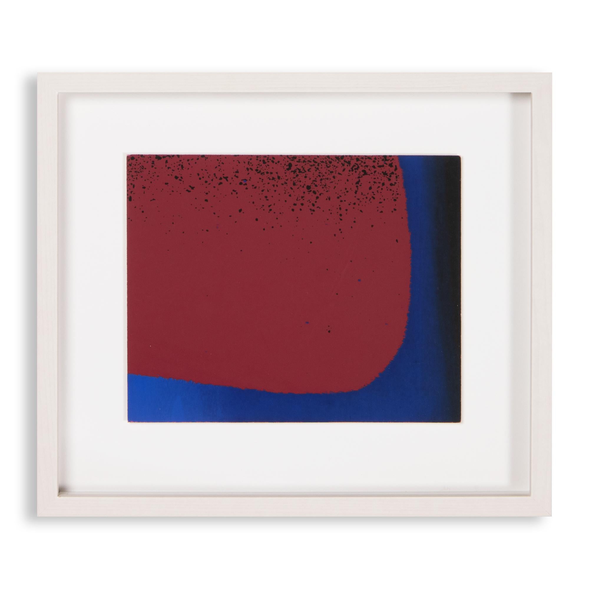 Rupprecht Geiger (German, 1908 – 2009)
Bluish Red and Blue-Black, 1961
Medium: Screenprint on cardboard
Dimensions: 16.7 x 20.6 cm
Framed dimensions: 31.4 x 27.5 x 2.9 cm
Edition of 50: Hand-signed and numbered
Catalogue raisonné: WVG 41
Condition: