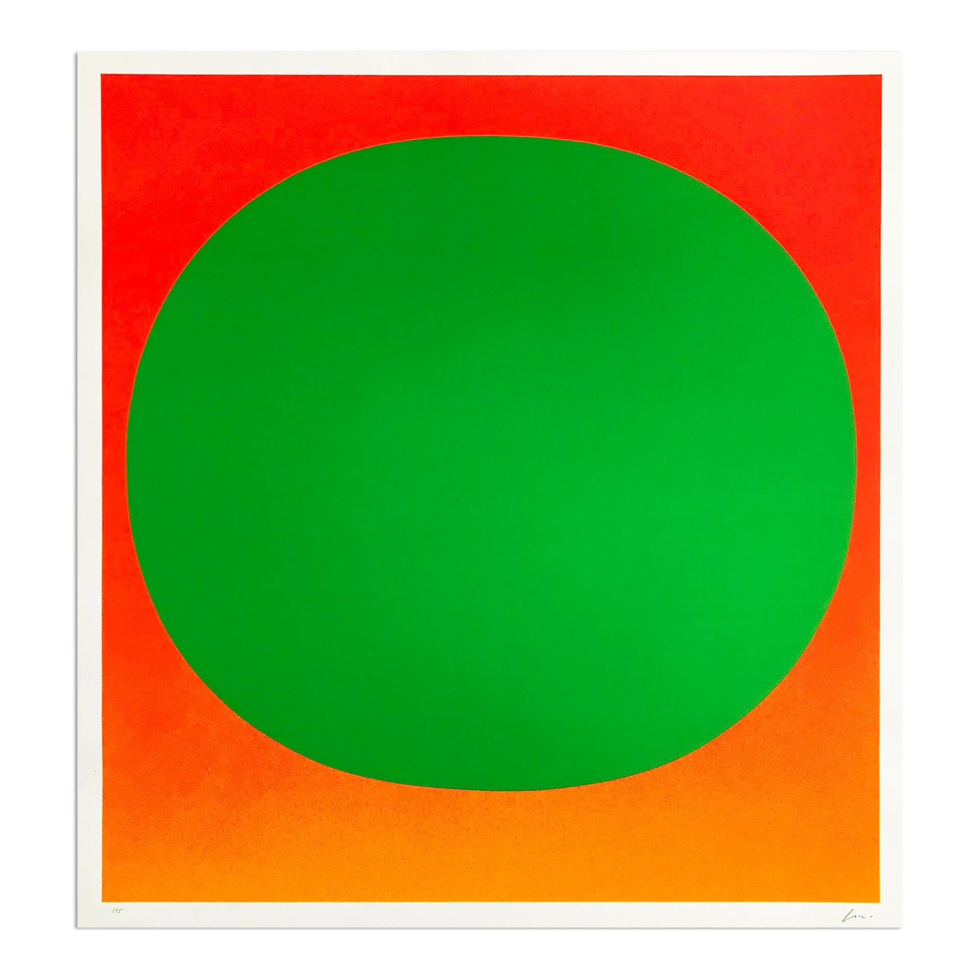 Rupprecht Geiger (alemán, 1908-2009)
Naranja sobre amarillo (de "Color en redondo"), 1969
Soporte: Serigrafía en colores, sobre cartón fino
Dimensiones: 71 × 66 cm (28 × 26 pulg.)
Edición de 95: Firmada y numerada a mano
Estado de conservación: Muy