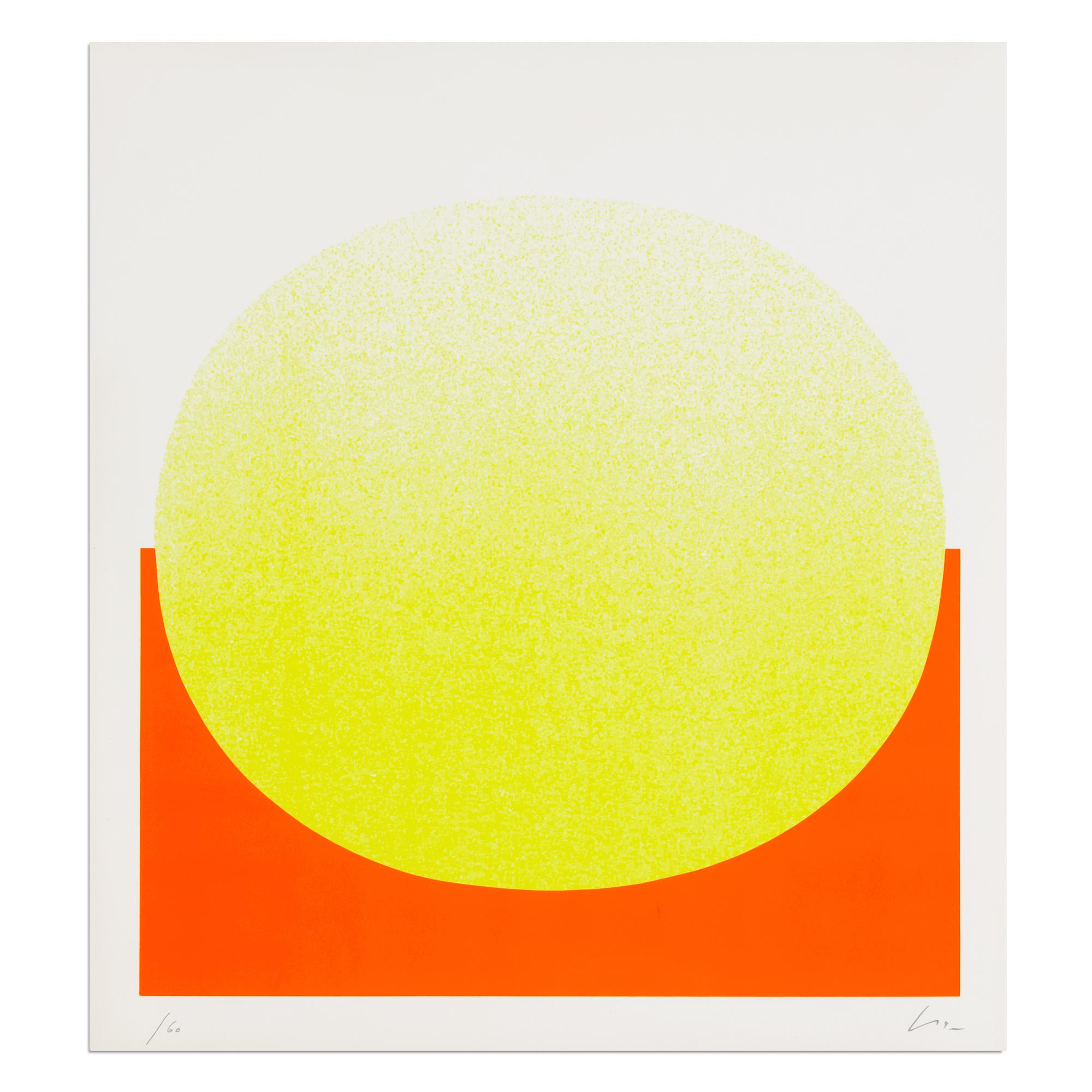 Rupprecht Geiger (German, 1908-2009)
Yellow on Orange, 1969
Medium: Screenprint on card stock
Dimensions: 39 x 35 cm
Edition of 60: Hand-signed and numbered
Publisher: Edition Fürneisen, Hamburg
Catalogue raisonné: WVG 120-1
Condition: Very good