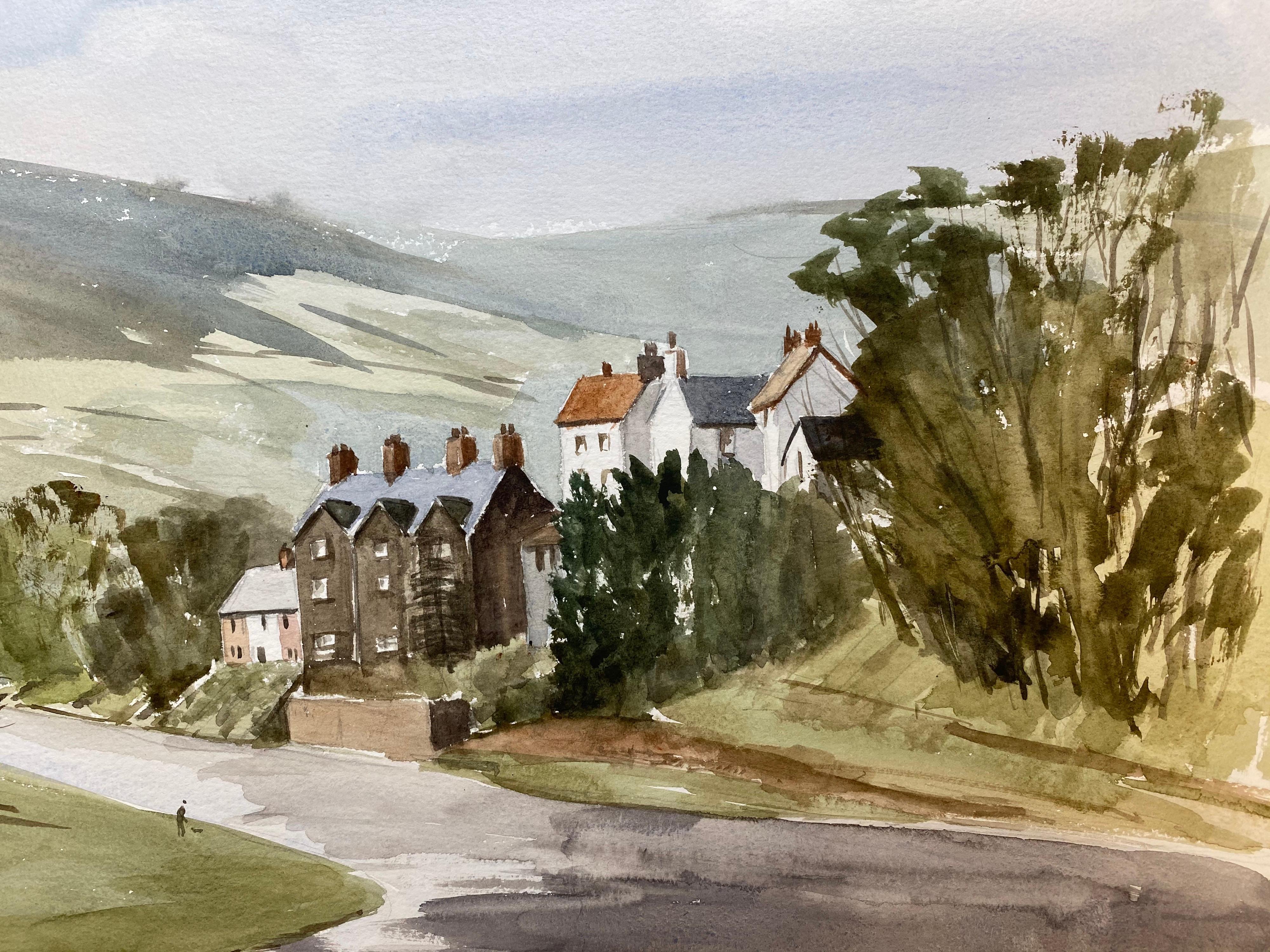 Rural English Village Landscape Signed Original British Watercolour Painting In Excellent Condition For Sale In Cirencester, GB