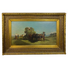 Rural Harvest Scene Painting, Barbizon After Rosa Bonheur, 20th Century