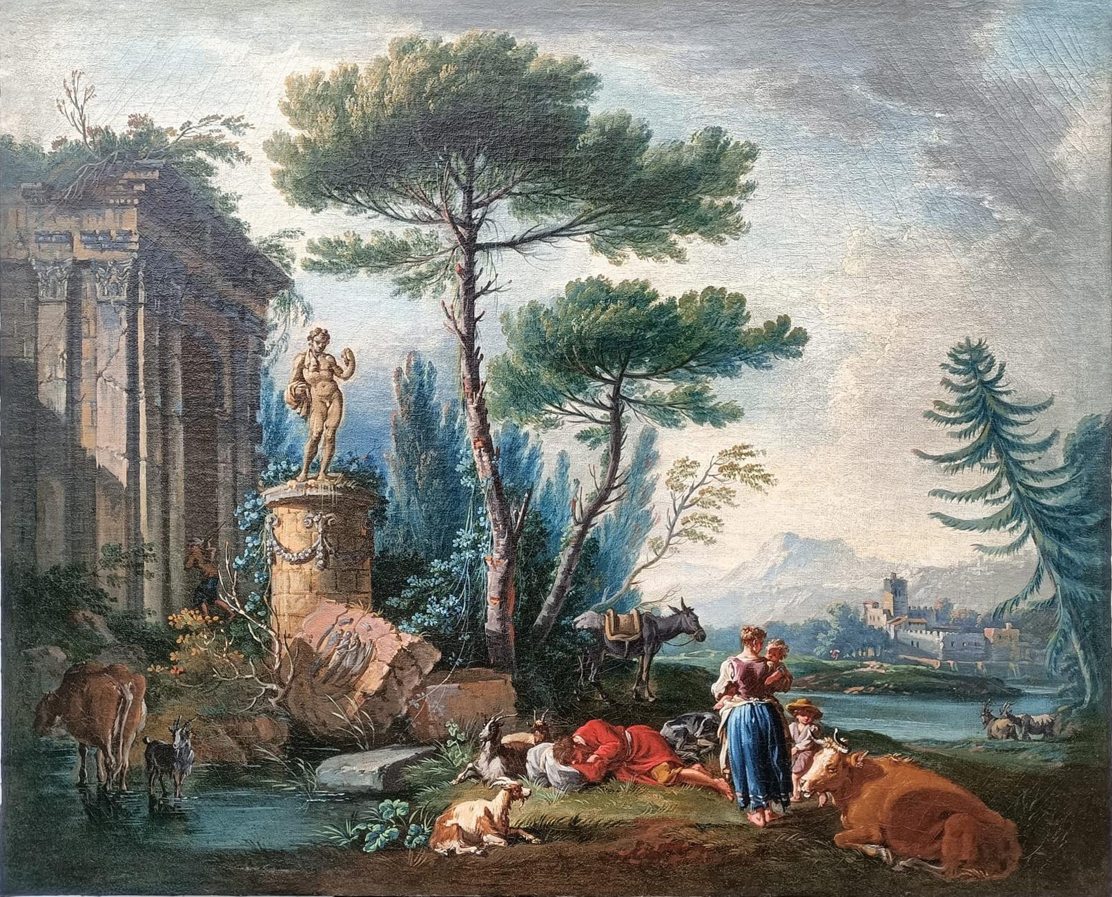 European Rural Landscape Painting Attributed to J.B. Pillement, XVIII Century For Sale